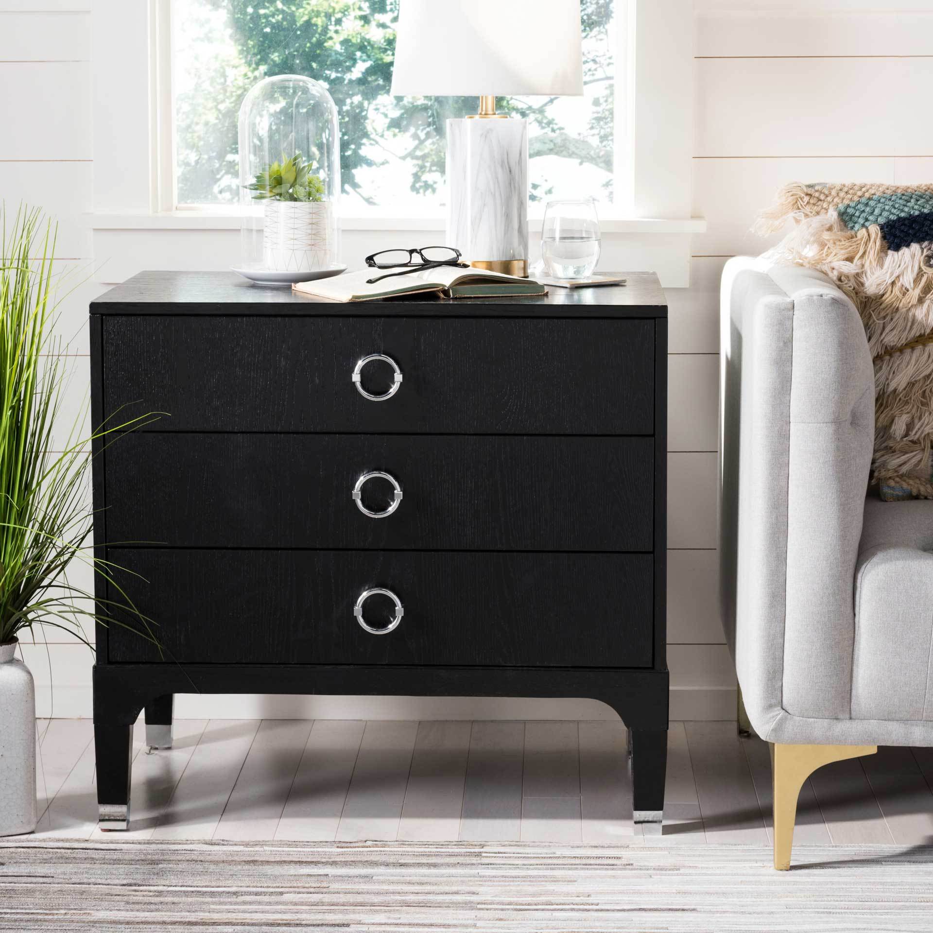 Lorenzo 3 Drawer Contemporary Nightstand Black - Image 5