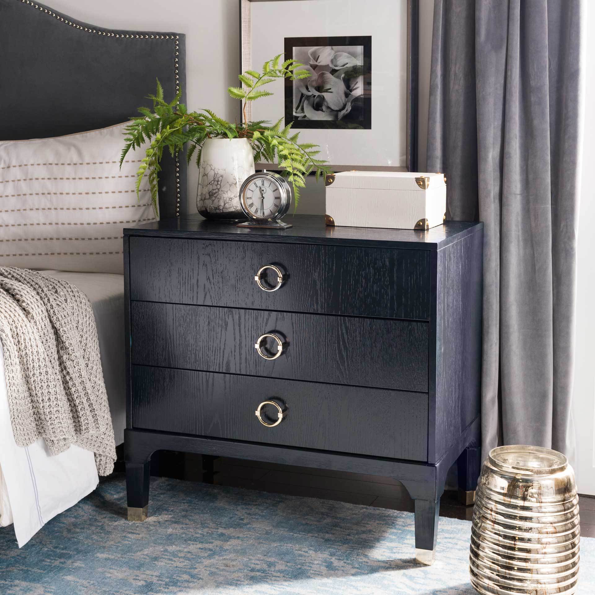 Lorenzo 3 Drawer Contemporary Nightstand Navy - Image 4