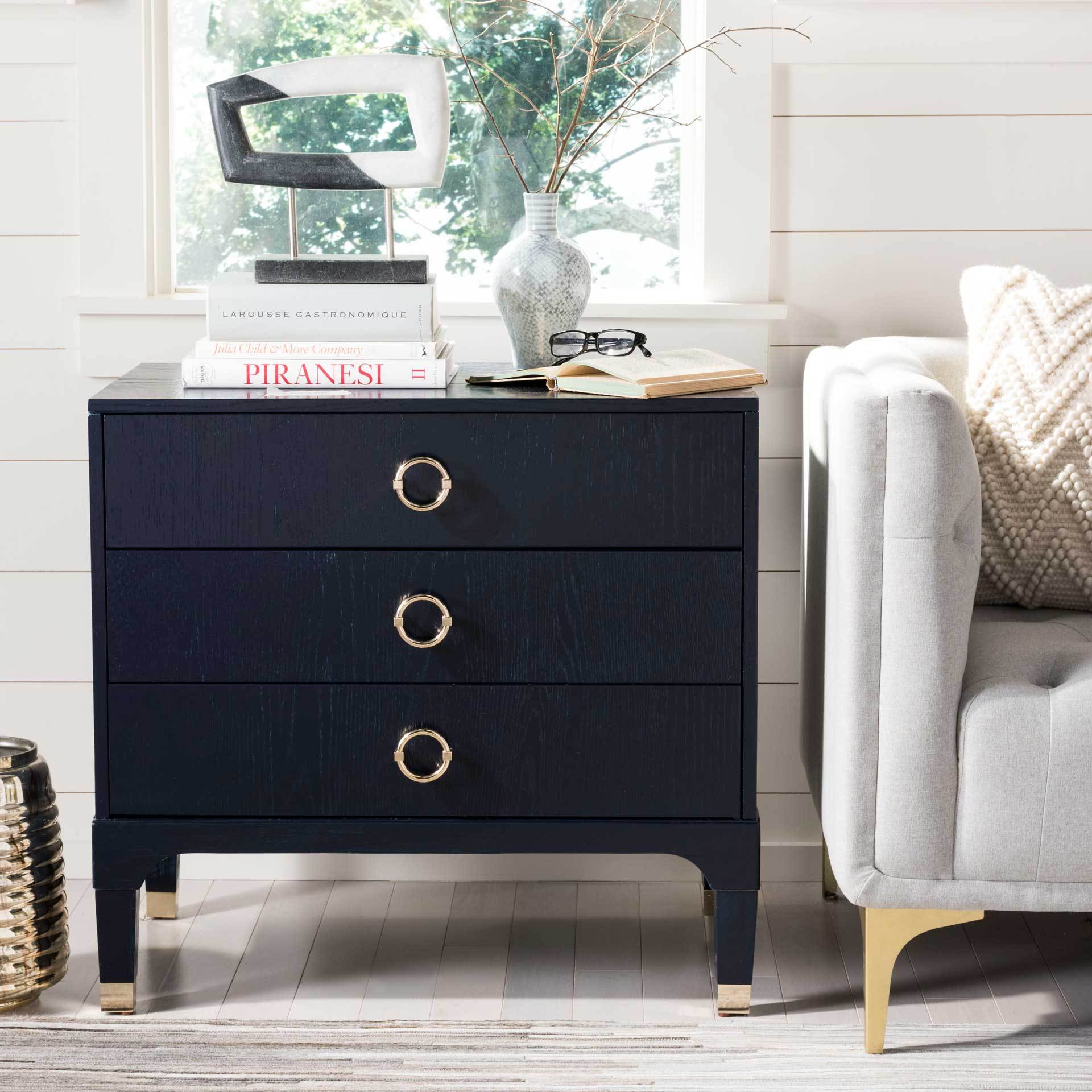 Lorenzo 3 Drawer Contemporary Nightstand Navy - Image 5