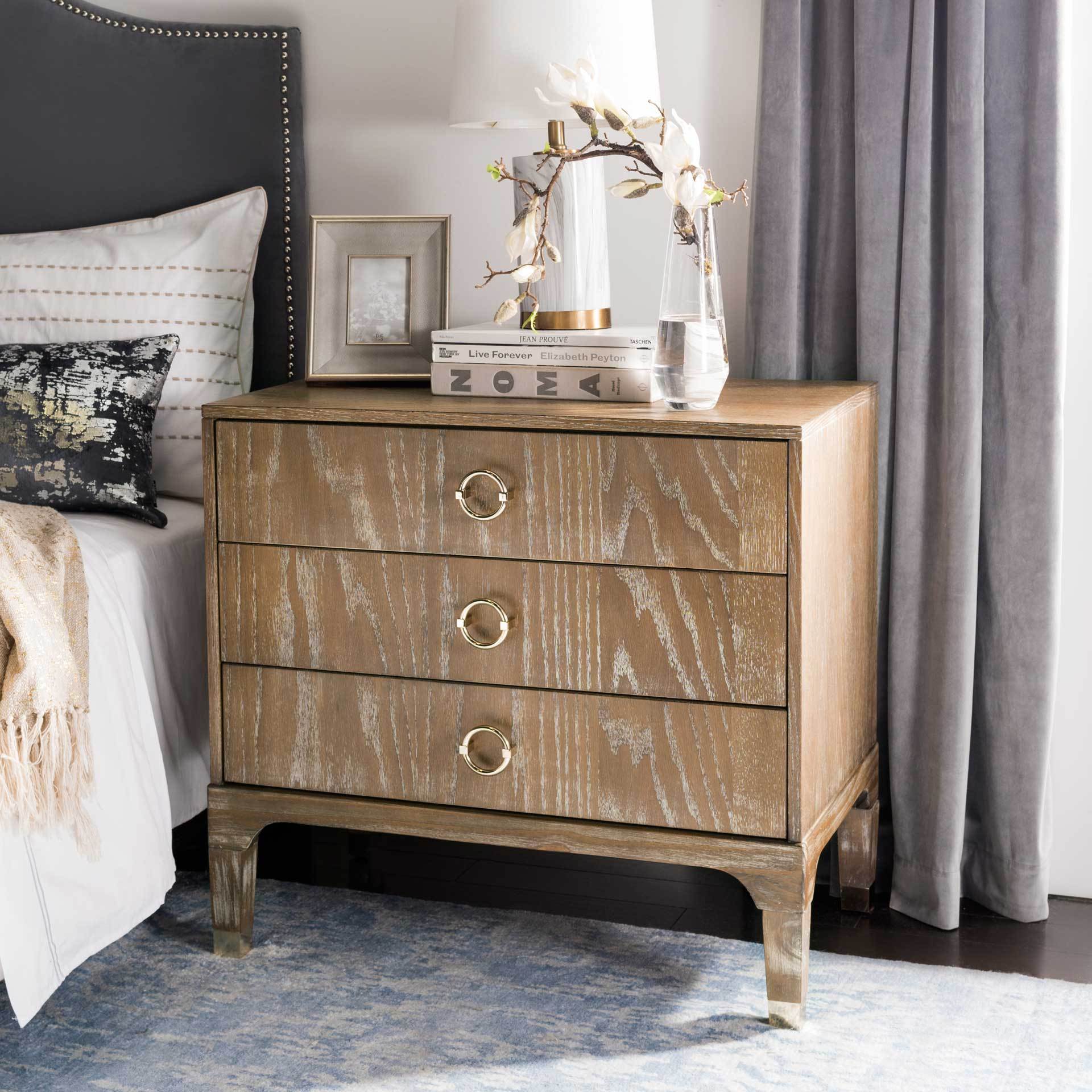 Lorenzo 3 Drawer Contemporary Nightstand Rustic Oak - Image 4