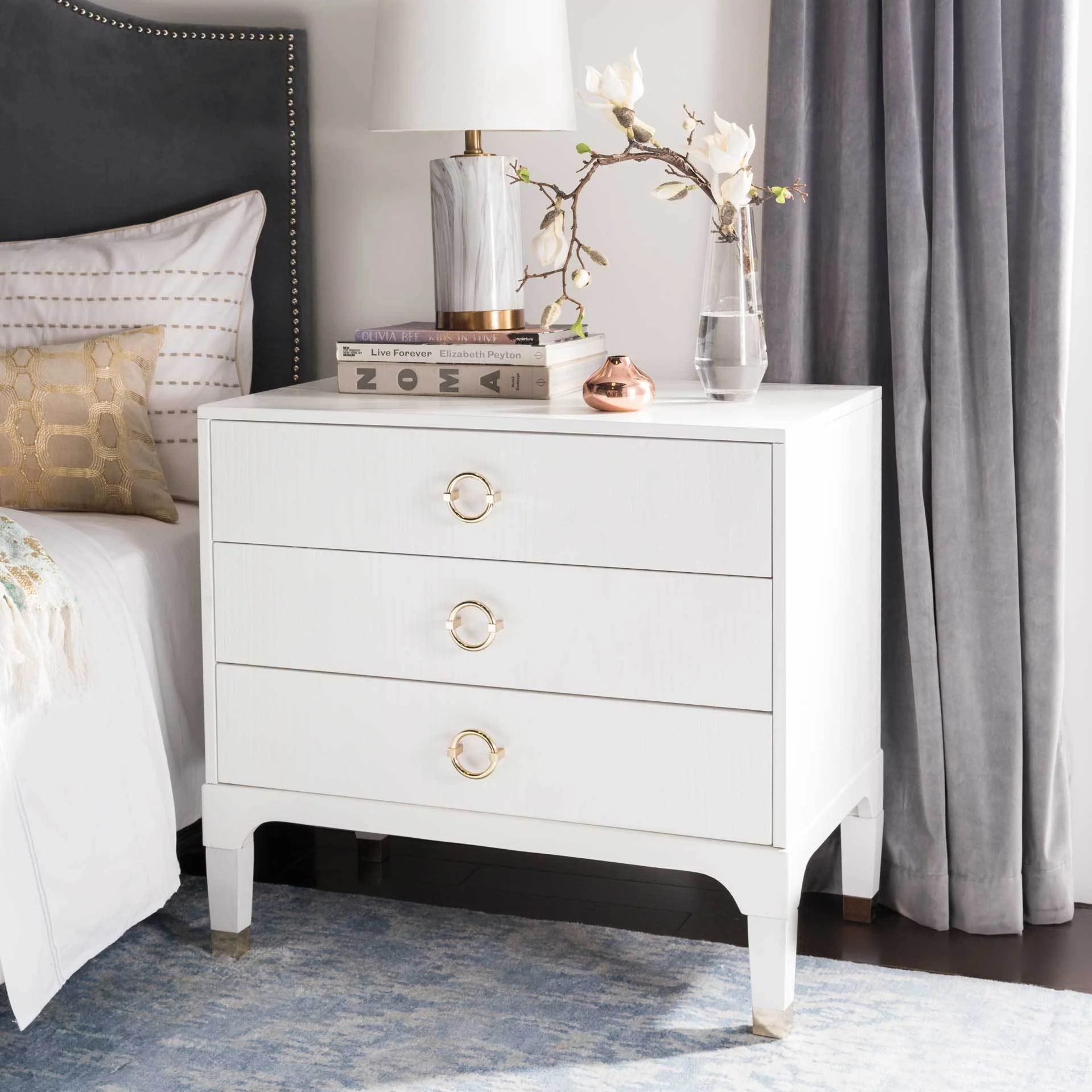 Lorenzo 3 Drawer Contemporary Nightstand White - Image 4