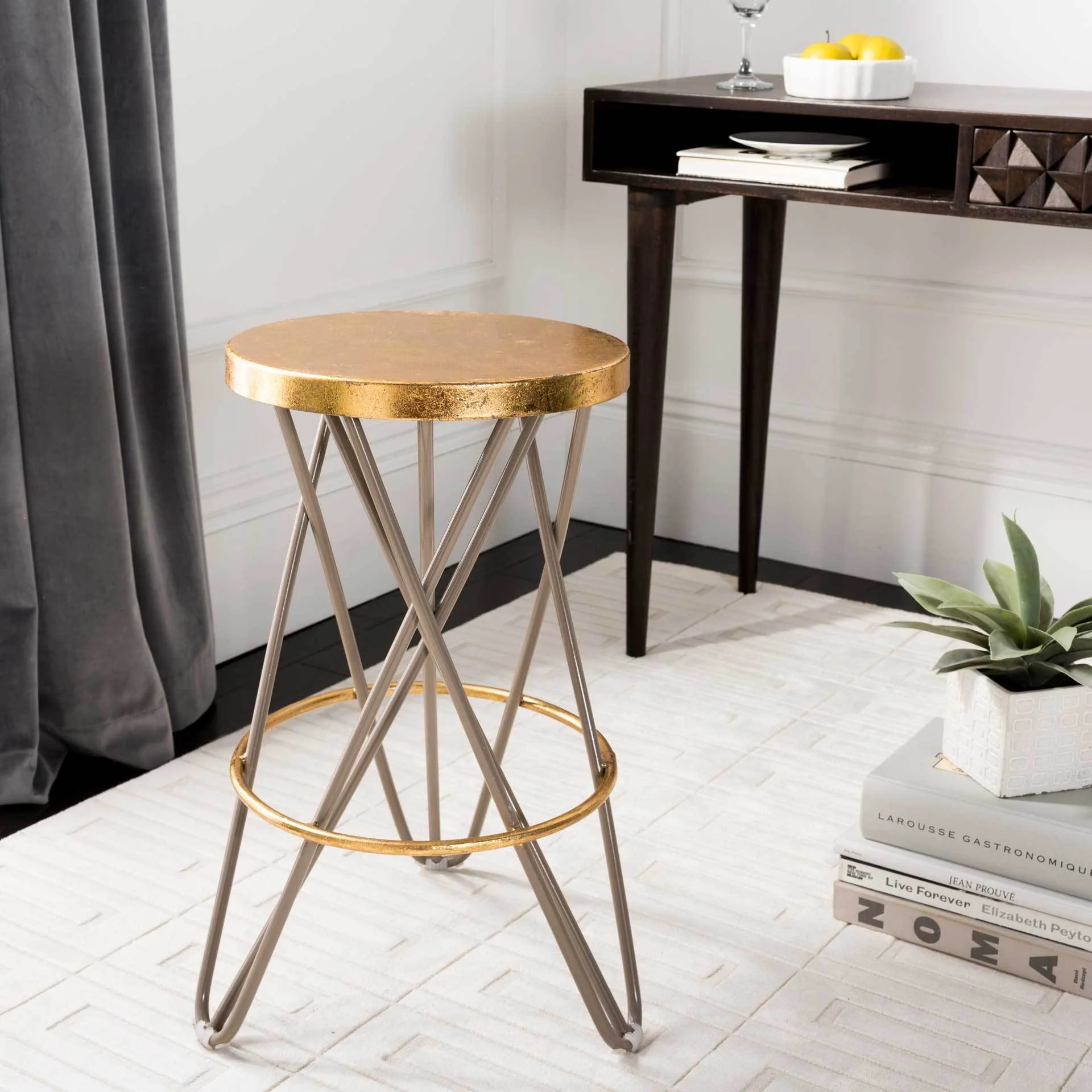 Lorenzo Gold Leaf Bar Stool Beige - Image 8