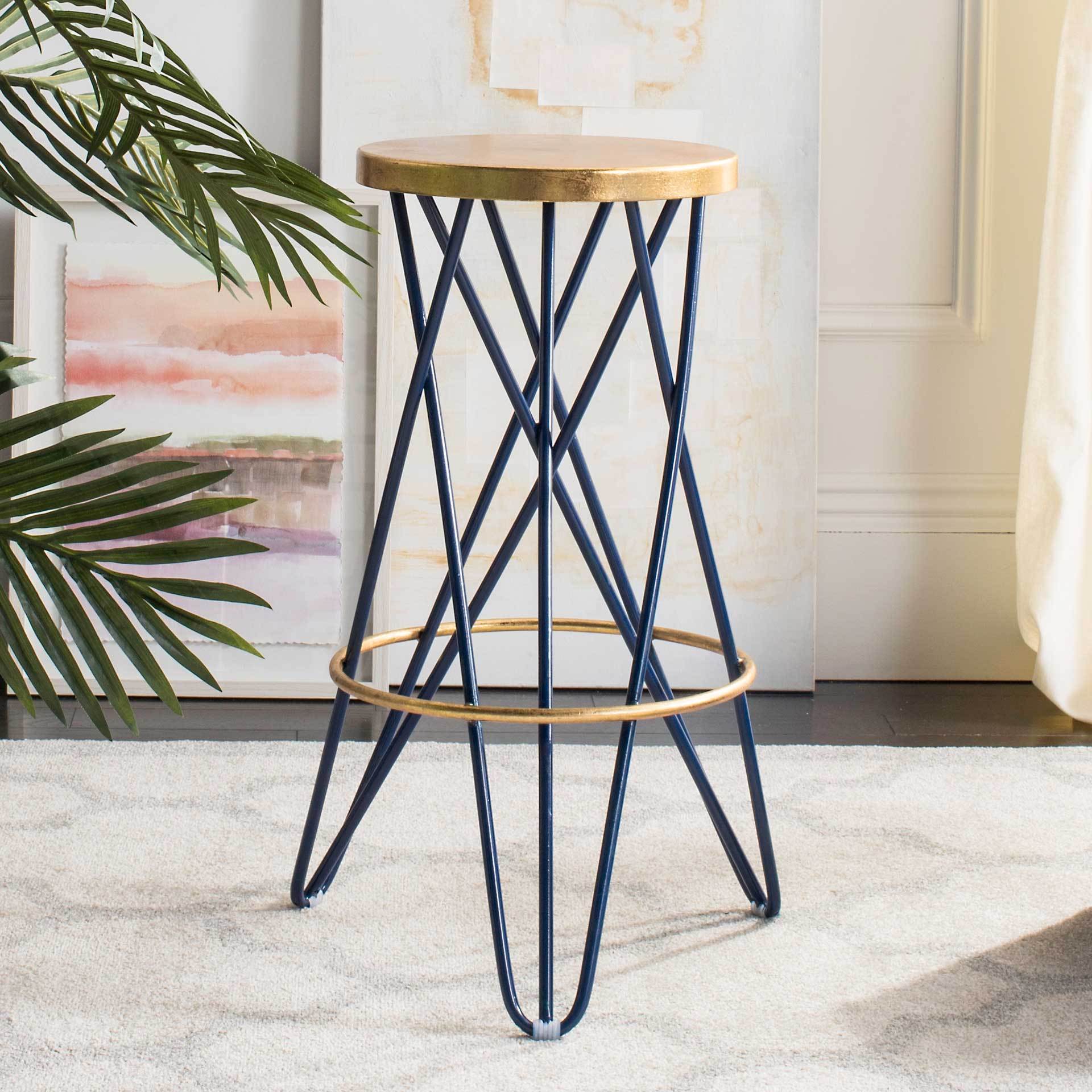 Lorenzo Gold Leaf Bar Stool Navy - Image 2