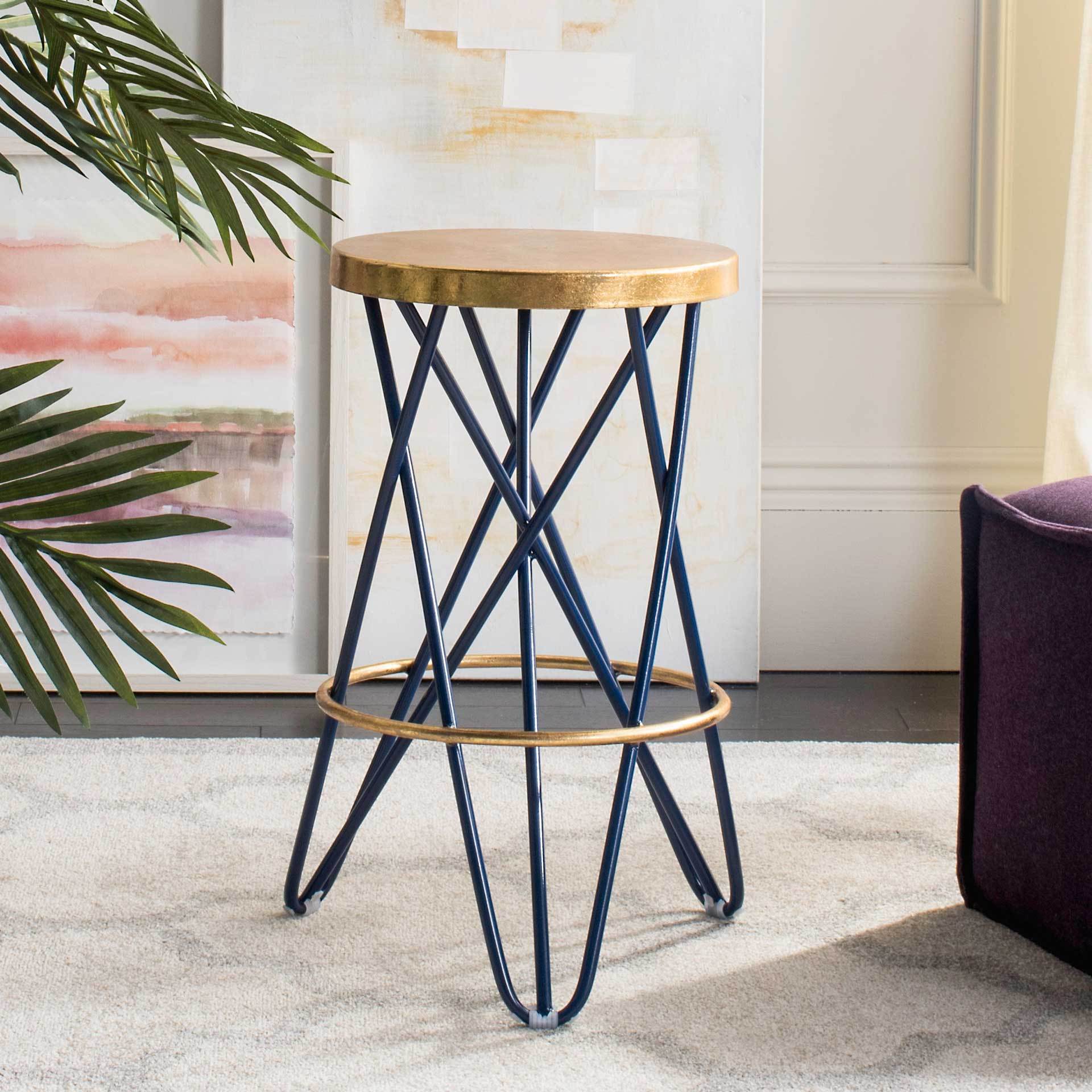 Lorenzo Gold Leaf Bar Stool Navy - Image 6