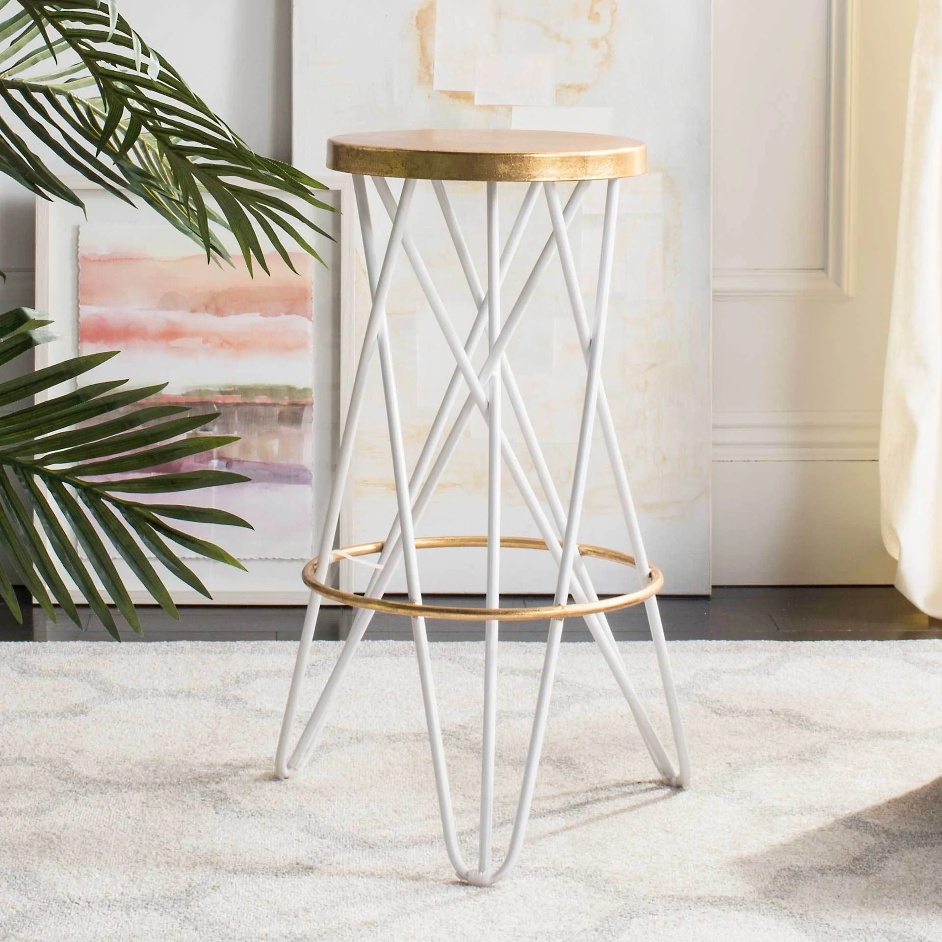 Lorenzo Gold Leaf Bar Stool White - Image 2