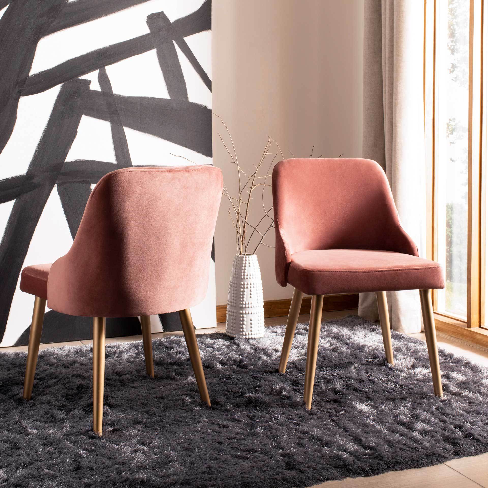 Luis Upholstered Dining Chair Dusty Rose/Gold (Set of 2) - Image 7