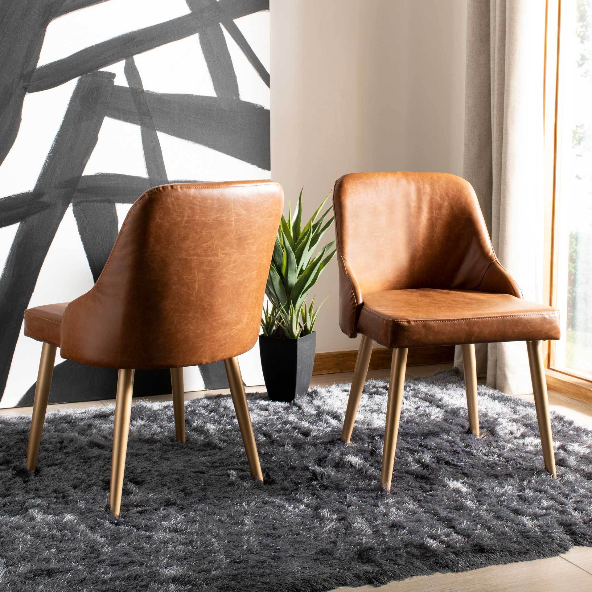 Luis Upholstered Dining Chair Light Brown/Gold (Set of 2) - Image 7