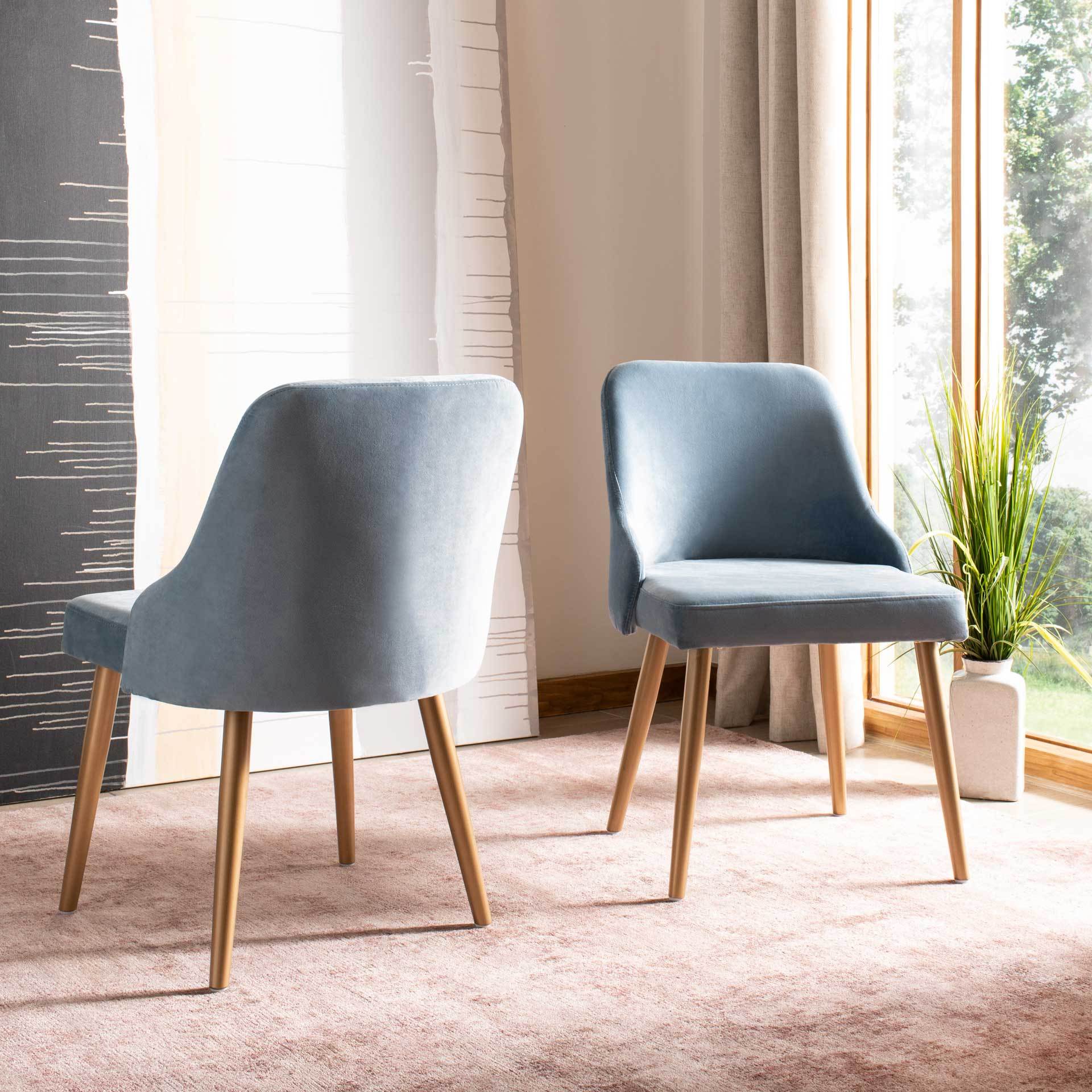 Luis Upholstered Dining Chair Slate Blue/Gold (Set of 2) - Image 7