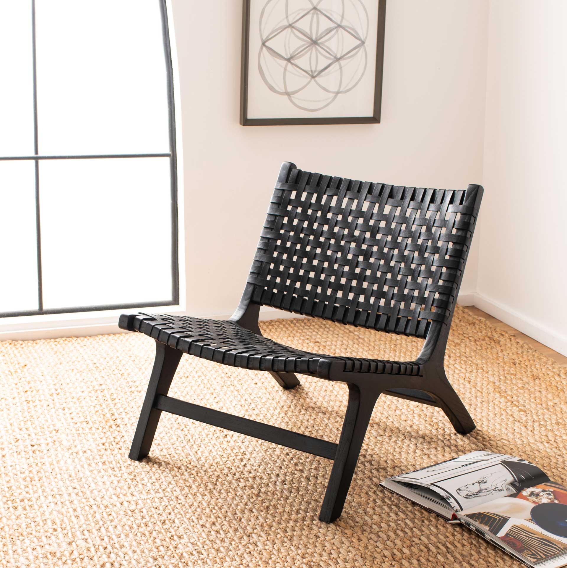 Luke Leather Woven Accent Chair Black - Image 6