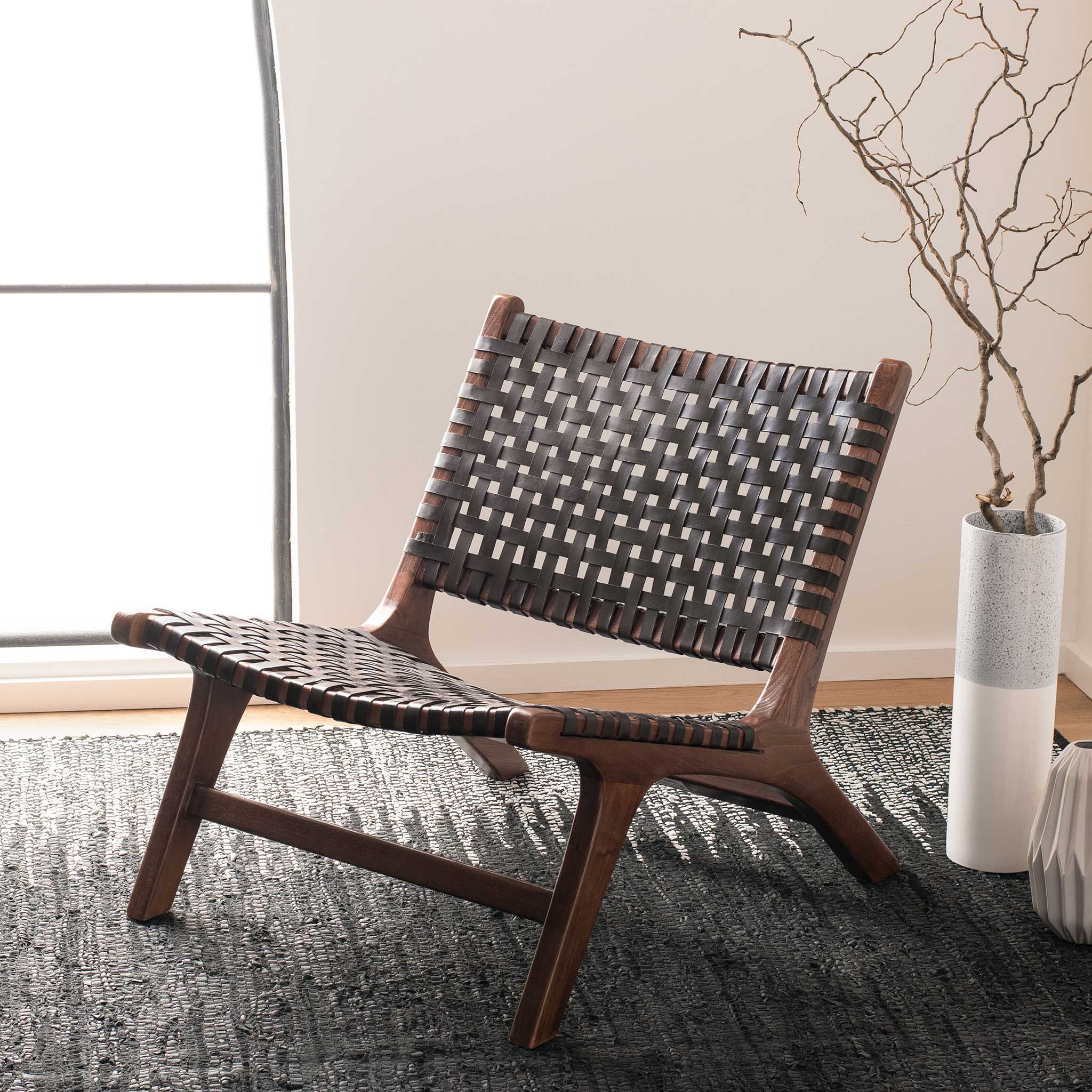 Luke Leather Woven Accent Chair Brown - Image 10