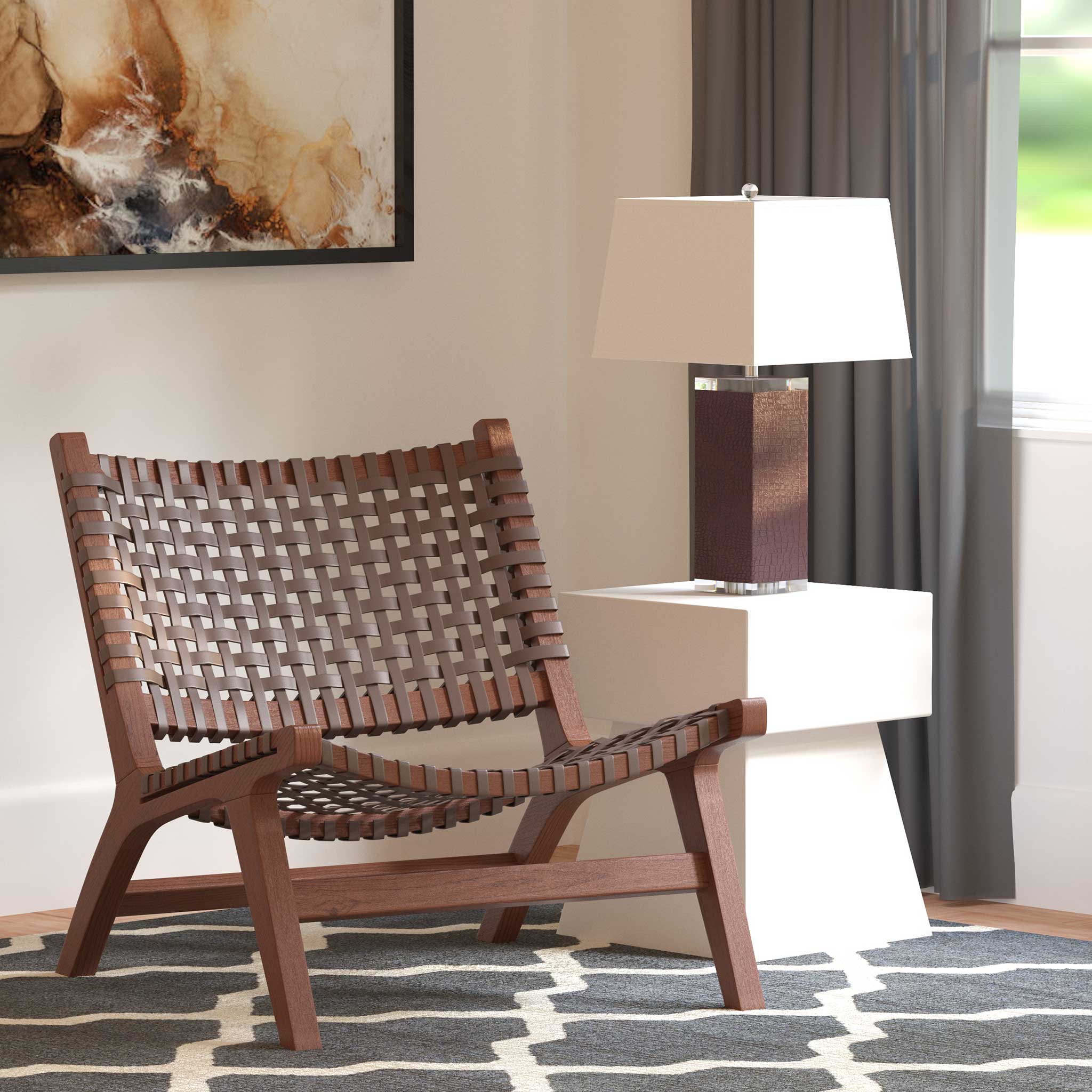 Luke Leather Woven Accent Chair Brown - Image 7