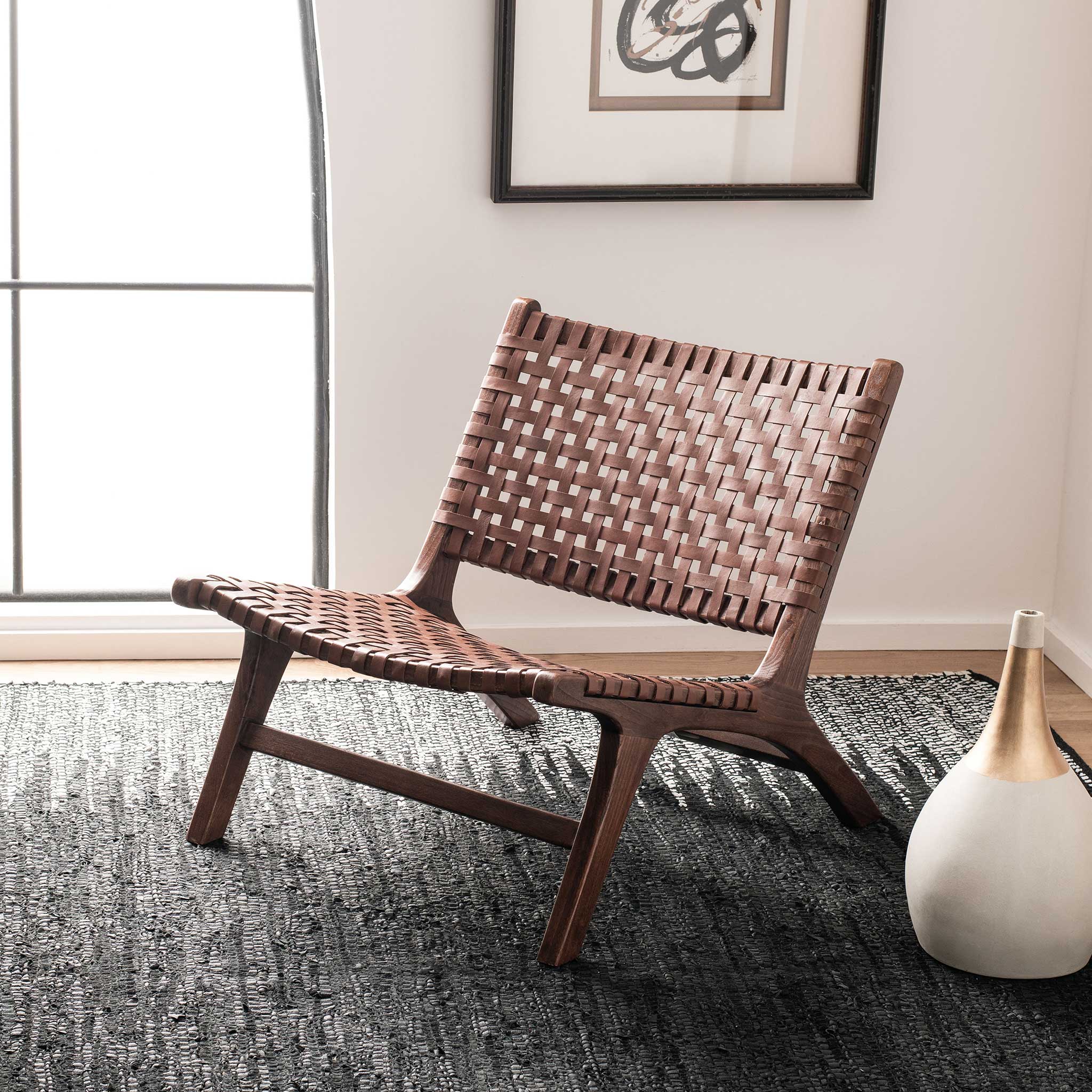 Luke Leather Woven Accent Chair Cognac/Brown - Image 10