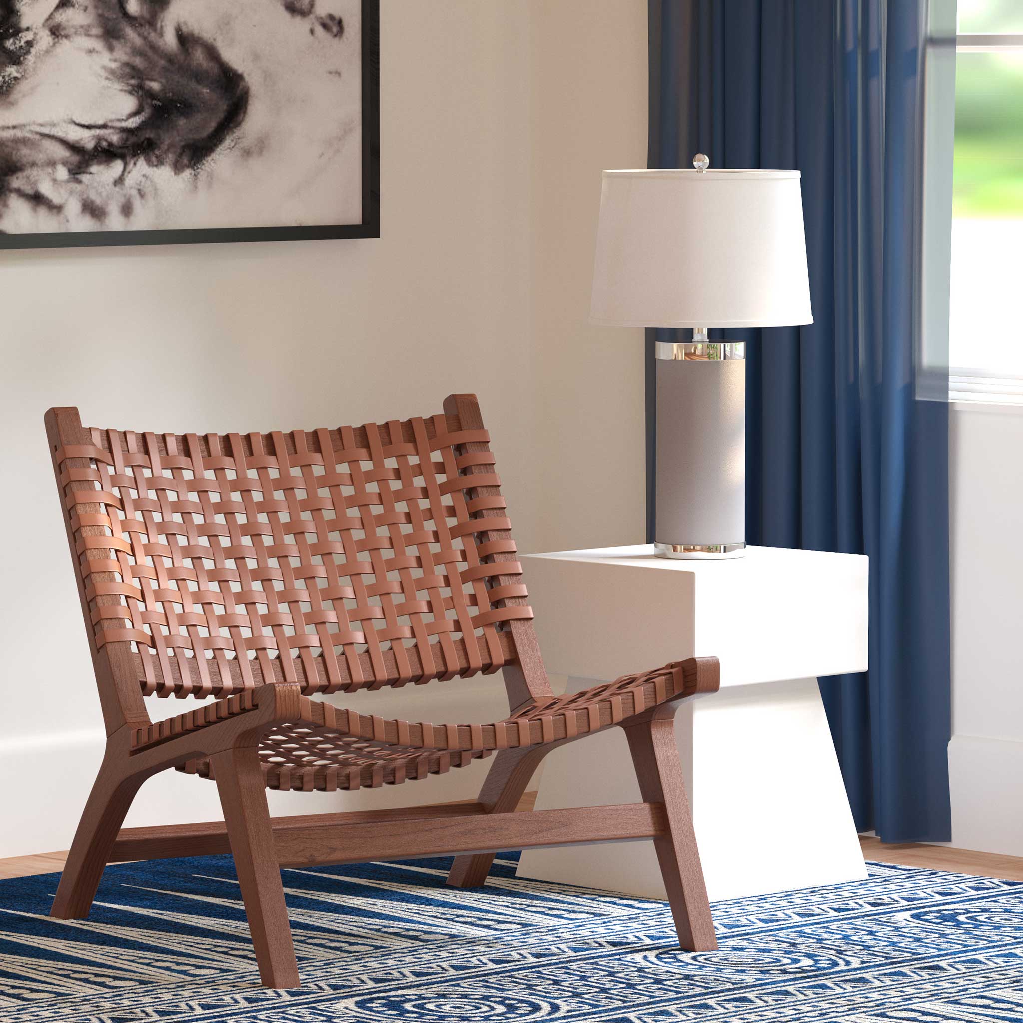 Luke Leather Woven Accent Chair Cognac/Brown - Image 9