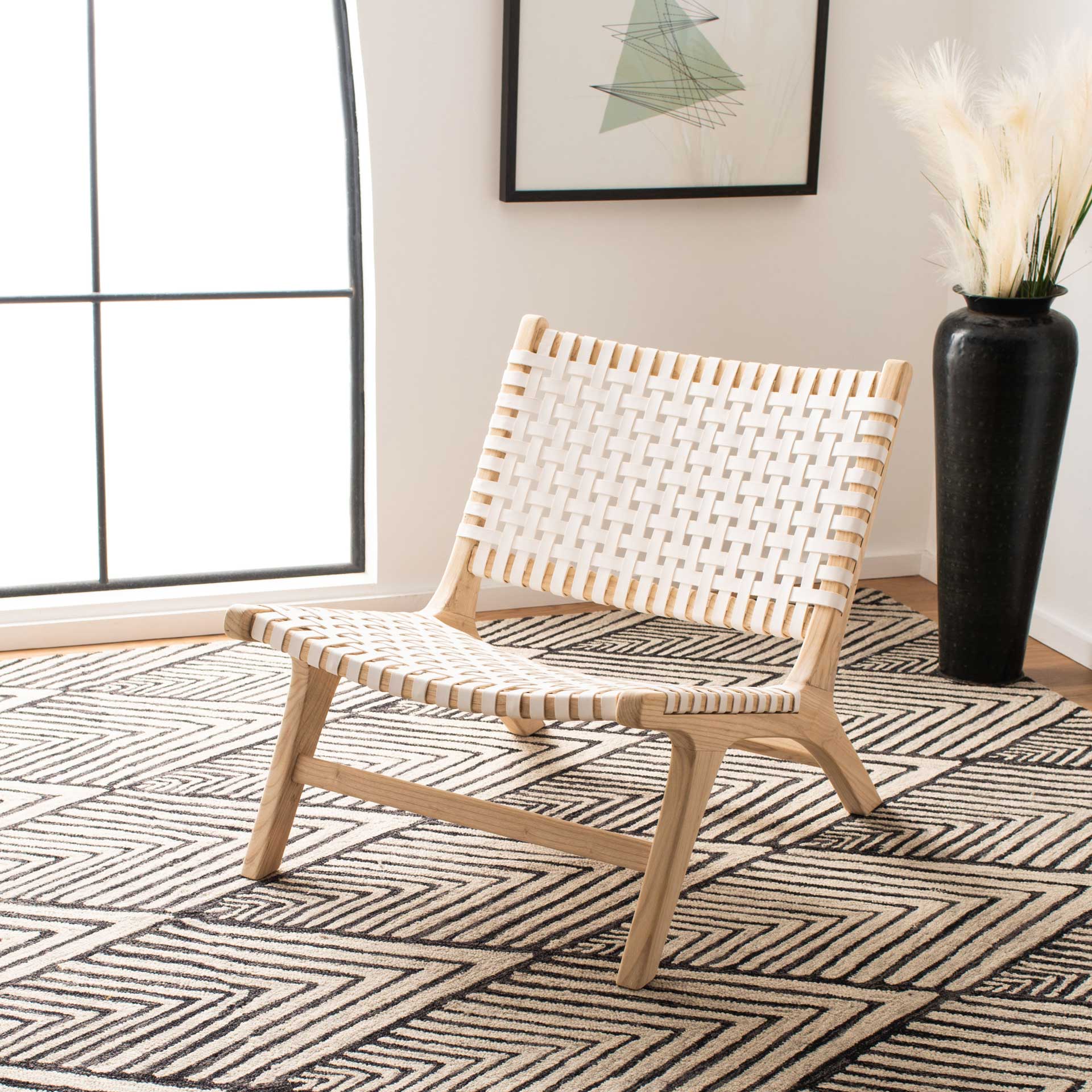 Luke Leather Woven Accent Chair Natural/White - Image 6