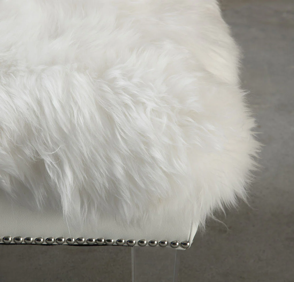 Luke White Sheepskin Lucite Bench - Image 3