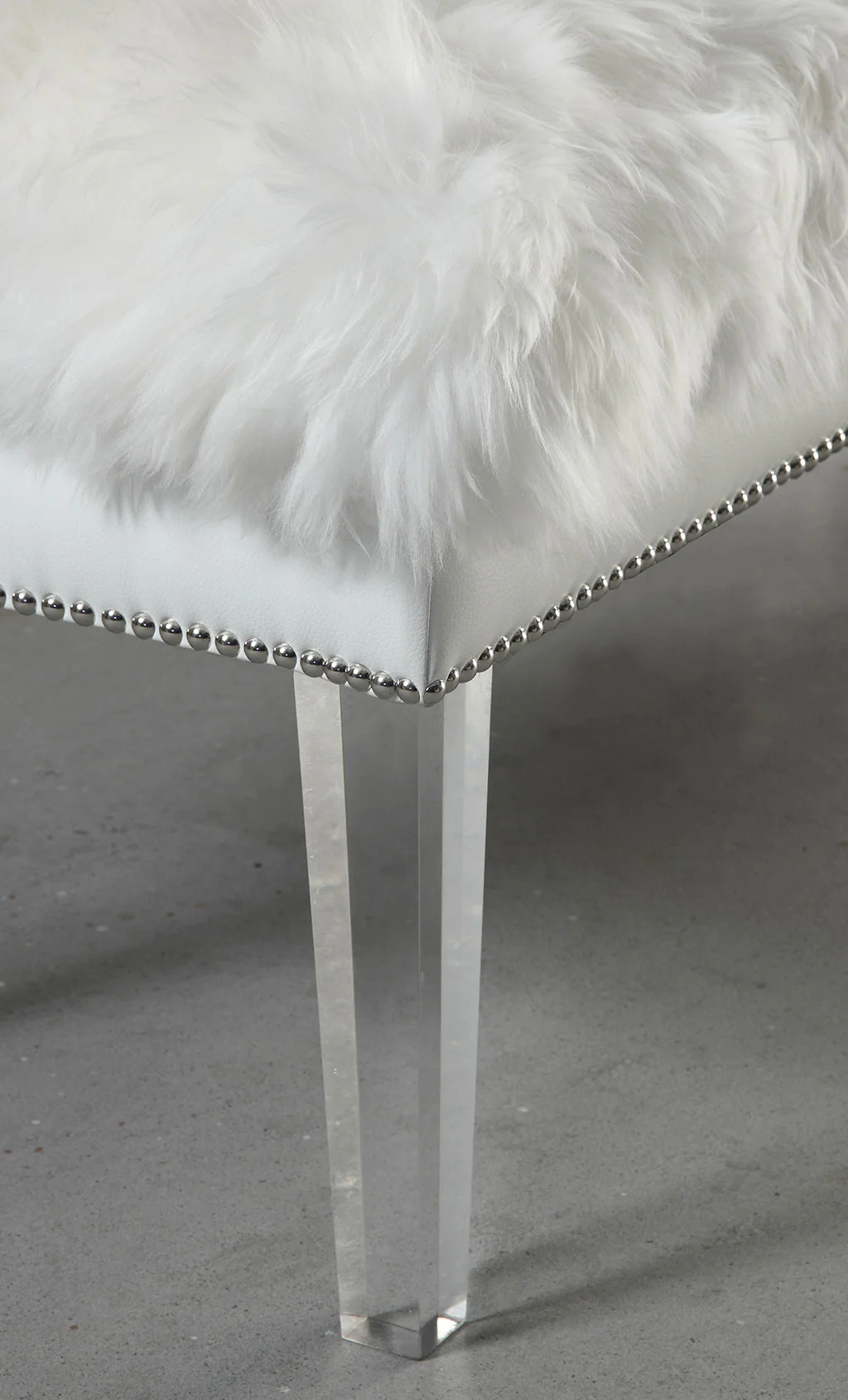 Luke White Sheepskin Lucite Bench - Image 4