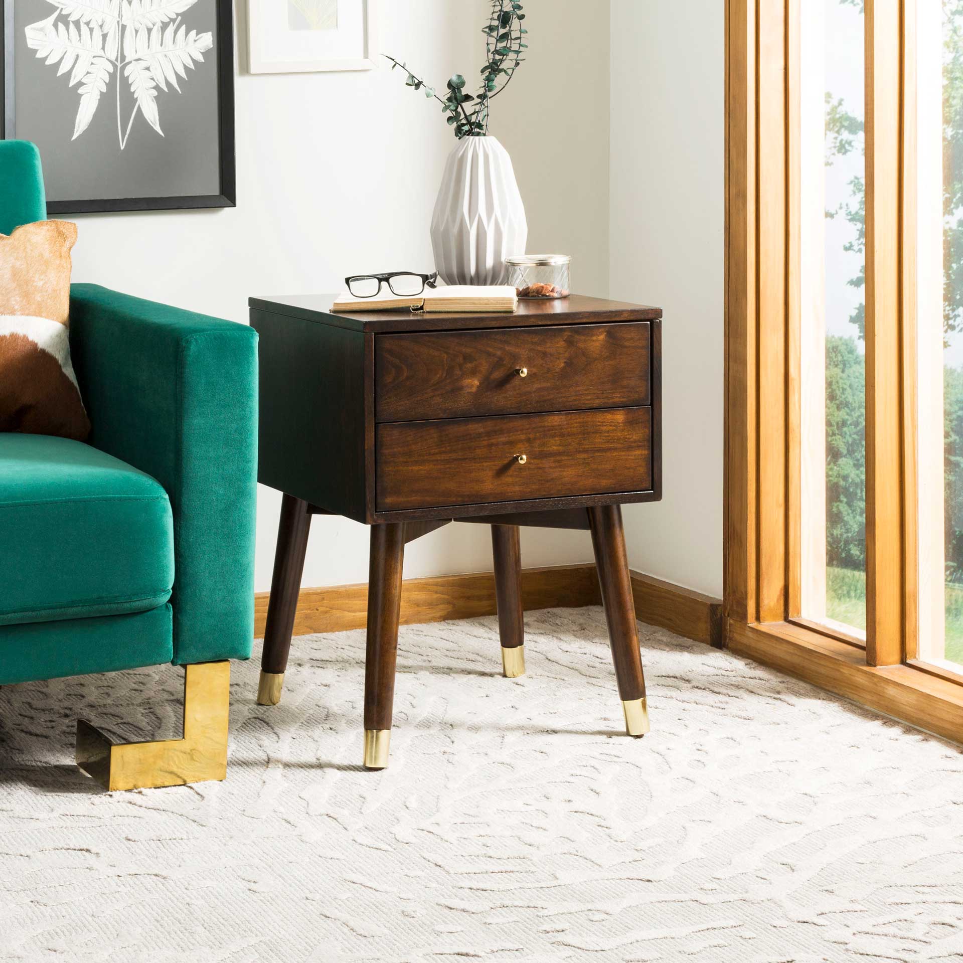 Lydia Silver Cap Nightstand Walnut/Gold - Image 8