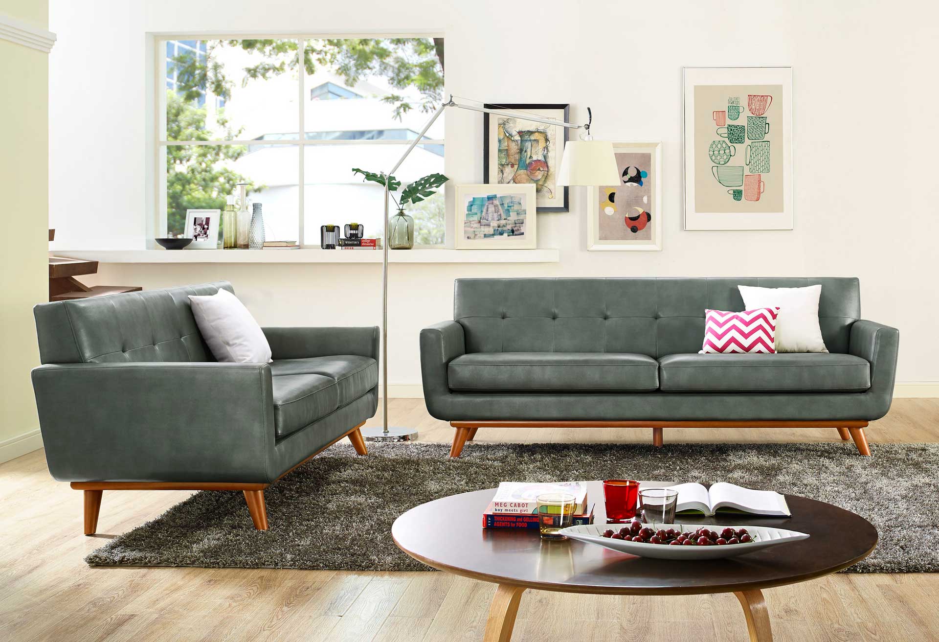 Lynette Leather Sofa Smoke Gray - Image 7