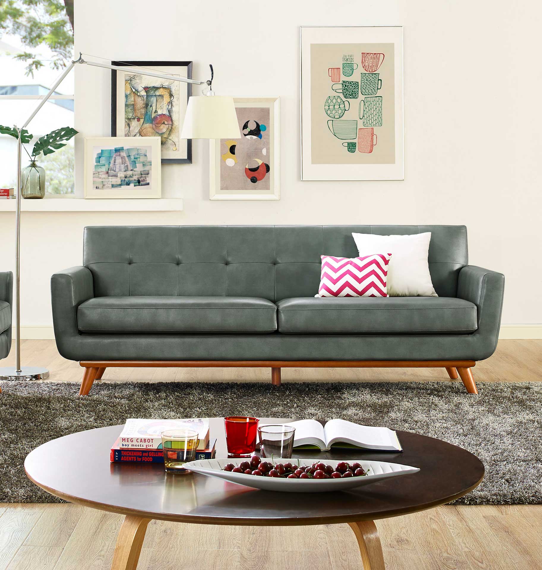 Lynette Leather Sofa Smoke Gray - Image 8