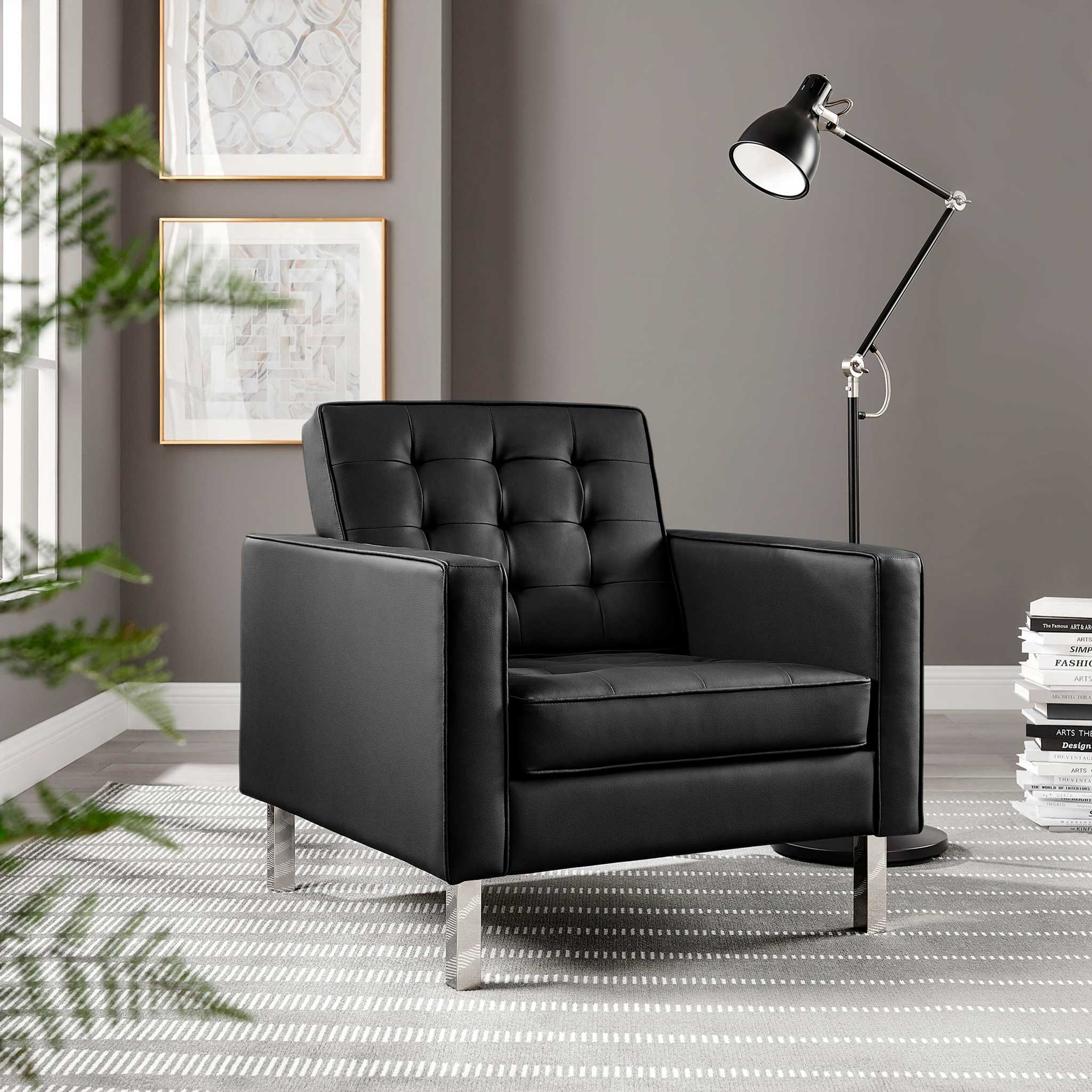Lyte Leather Armchair Silver/Black - Image 8