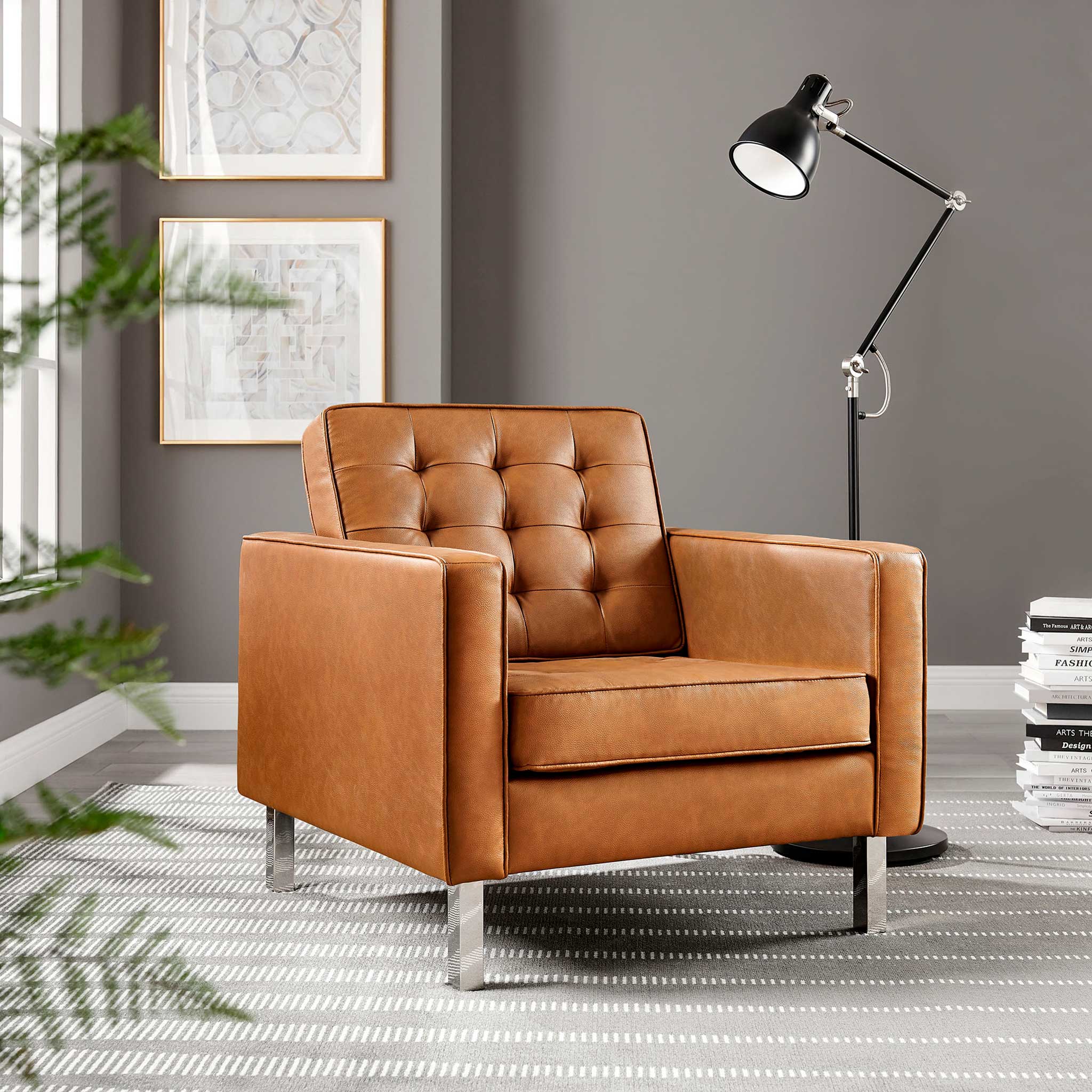 Lyte Leather Armchair Silver/Tan - Image 8