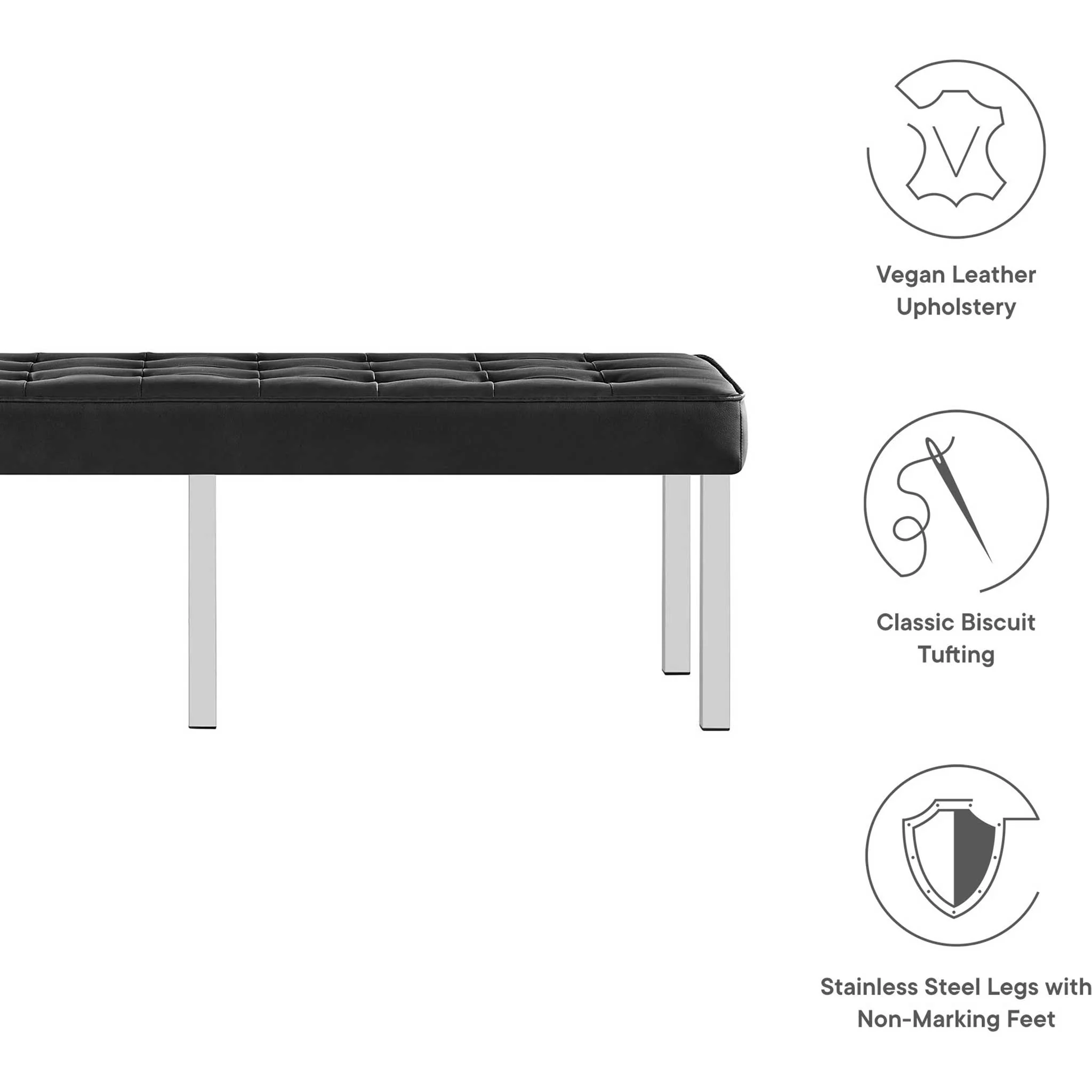 Lyte Leather Bench Silver/Black - Image 5
