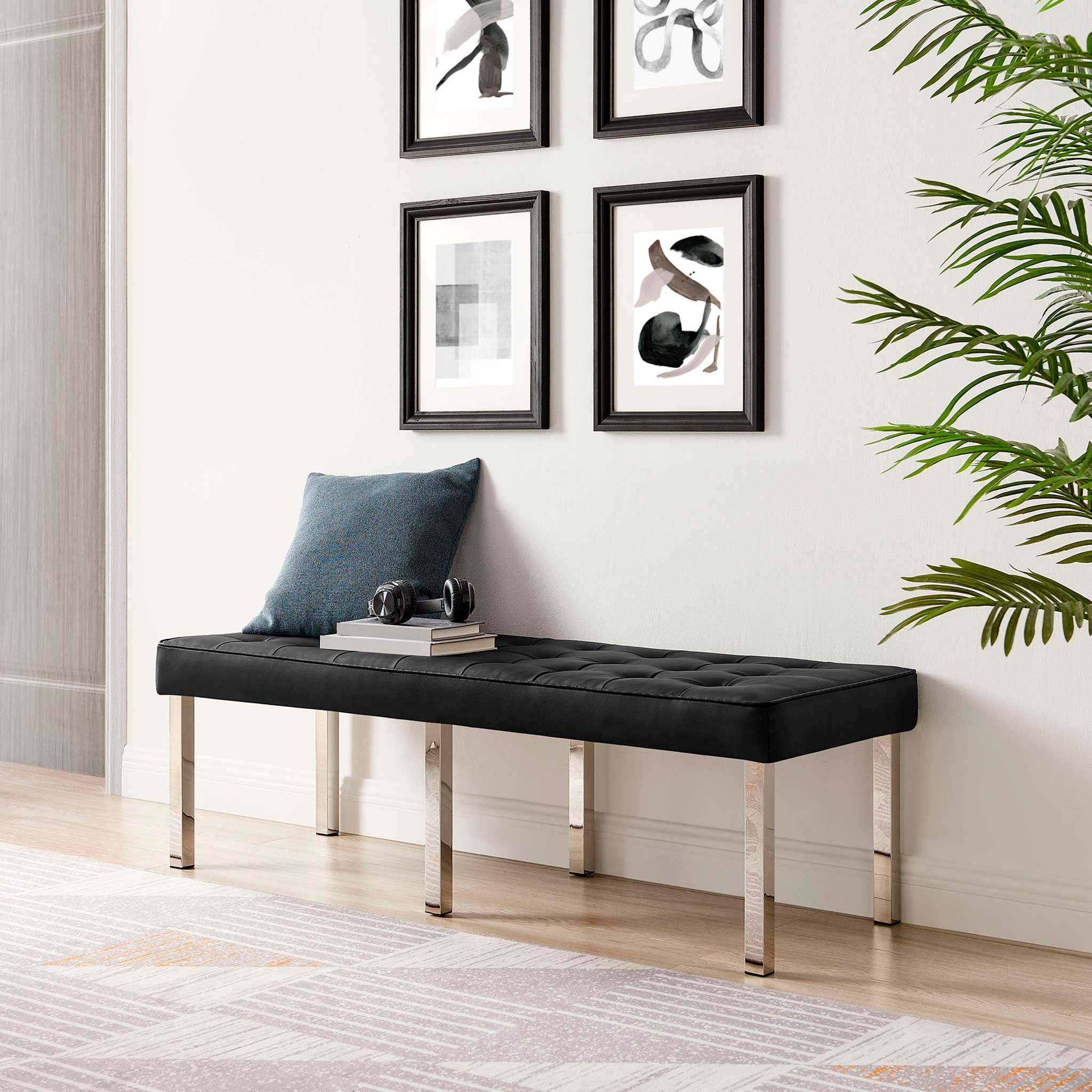 Lyte Leather Bench Silver/Black - Image 7