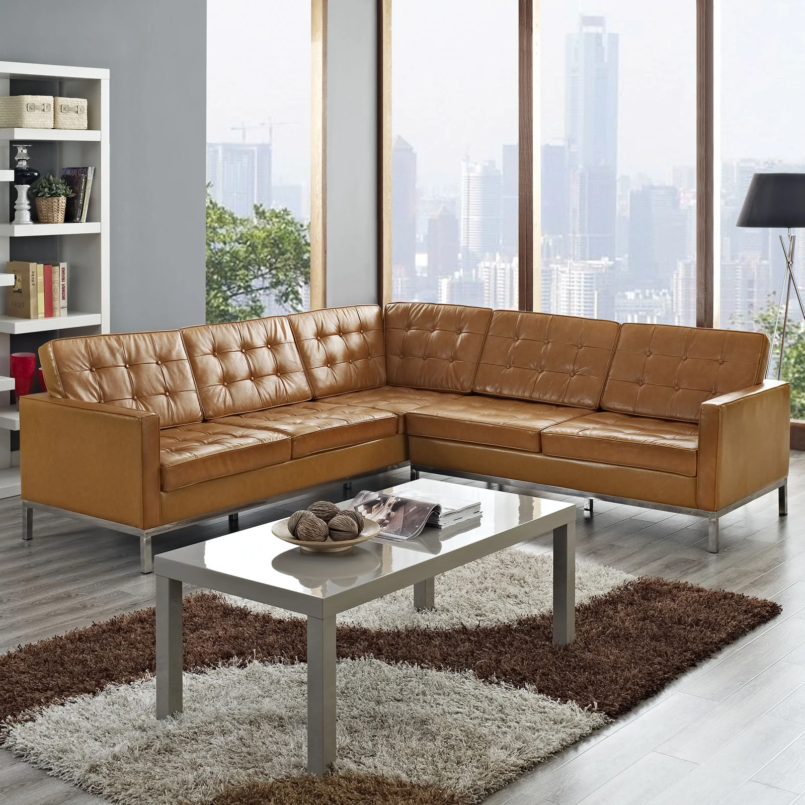 Lyte Leather Corner Sectional Sofa Tan - Image 4