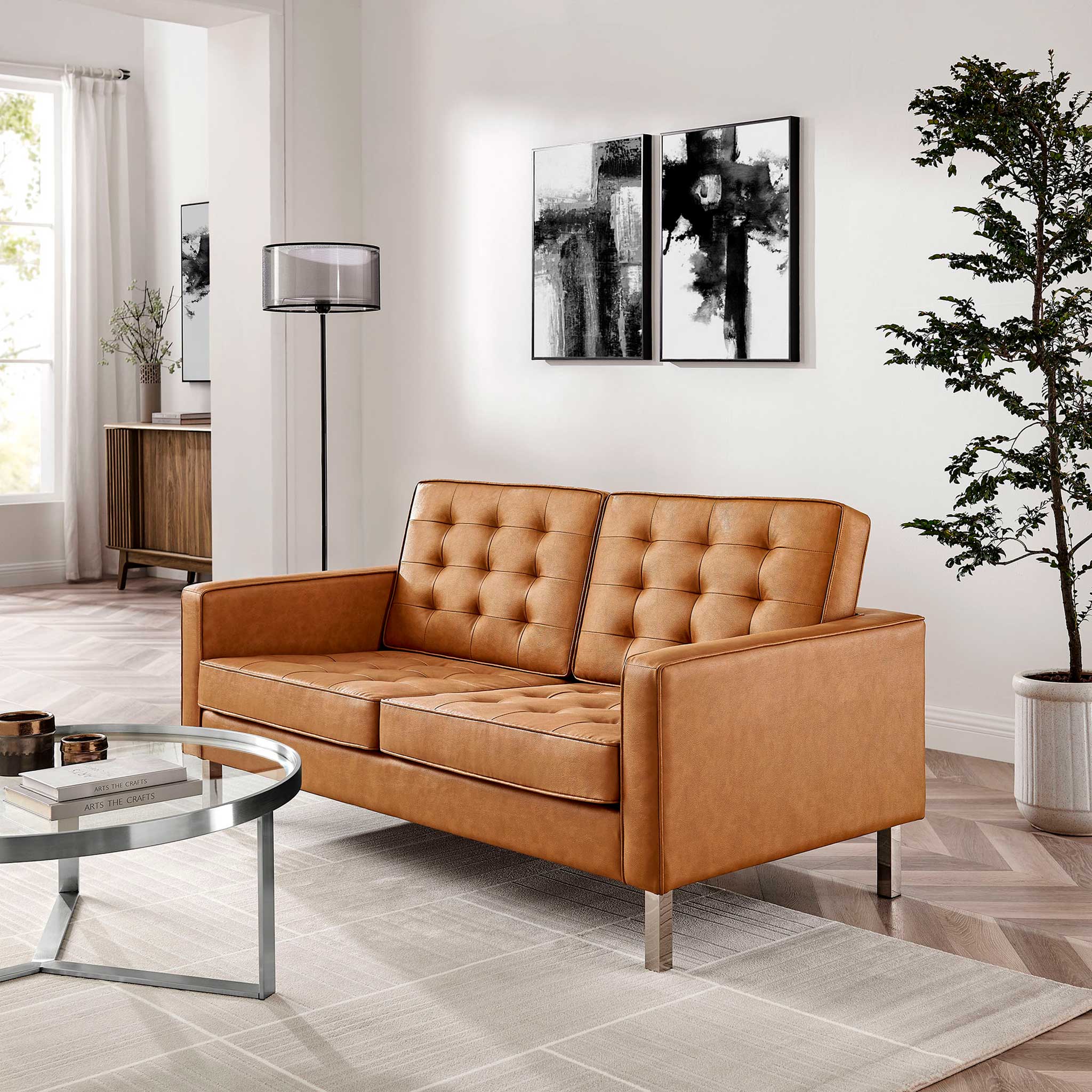 Lyte Leather Loveseat Silver/Tan - Image 8