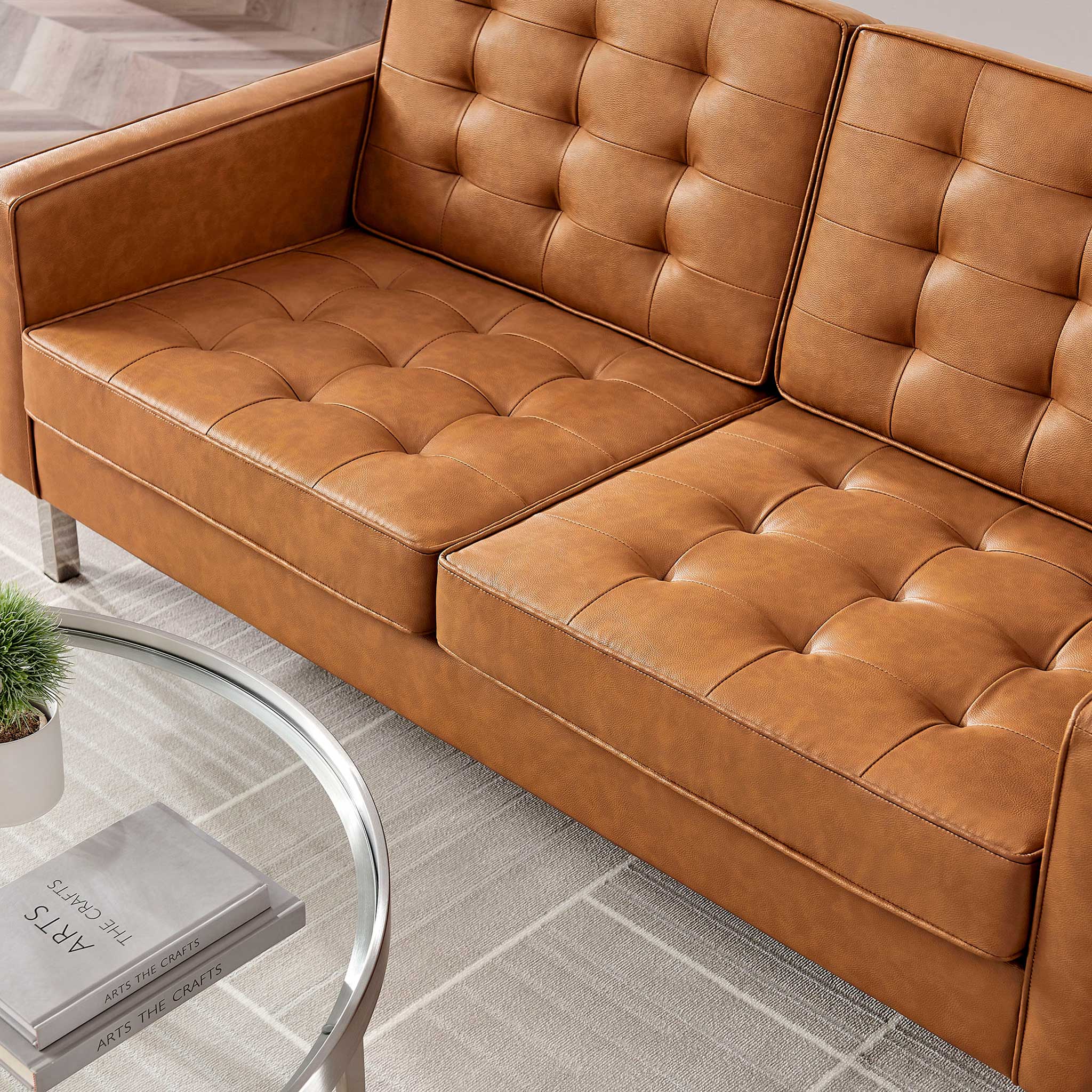 Lyte Leather Loveseat Silver/Tan - Image 9