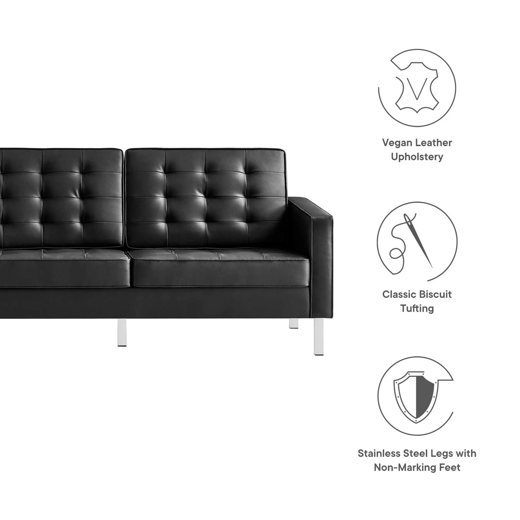 Lyte Leather Sofa Silver/Black - Image 5