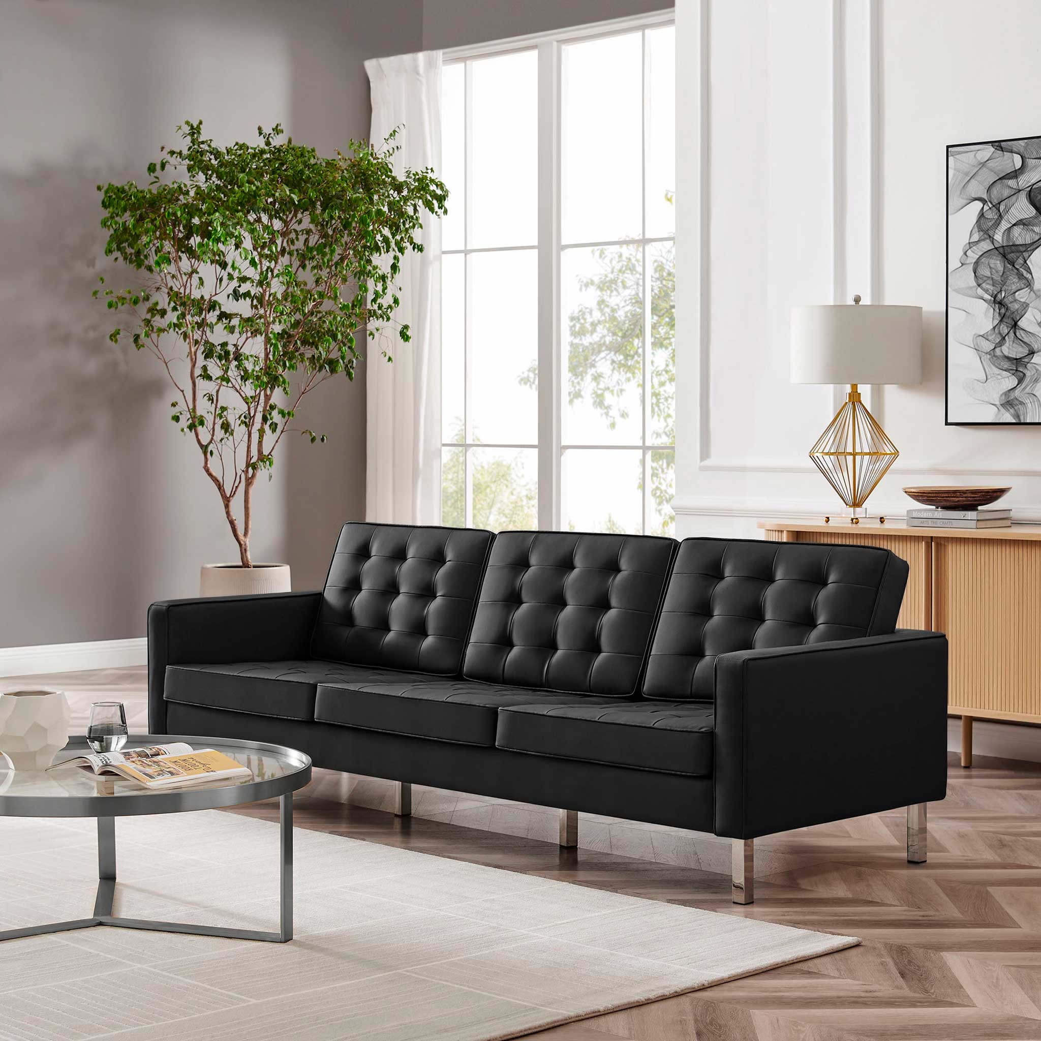 Lyte Leather Sofa Silver/Black - Image 7