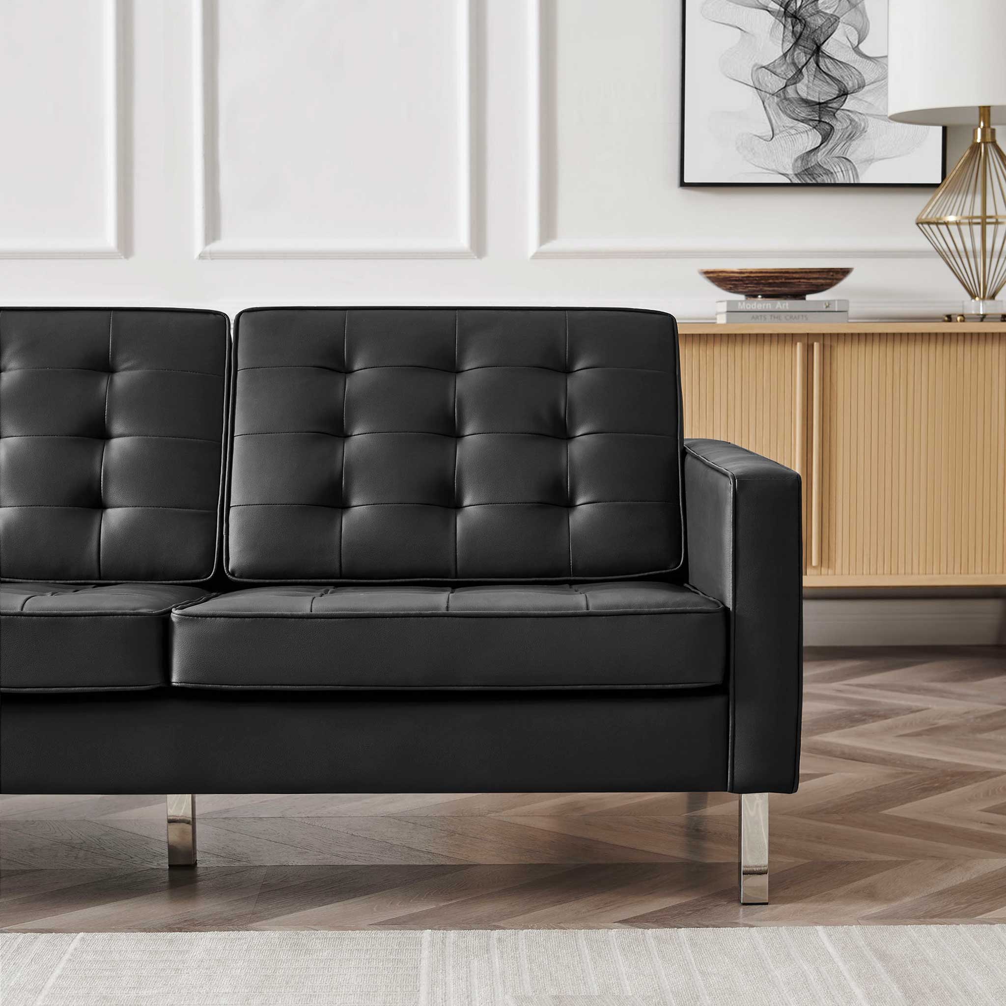 Lyte Leather Sofa Silver/Black - Image 8