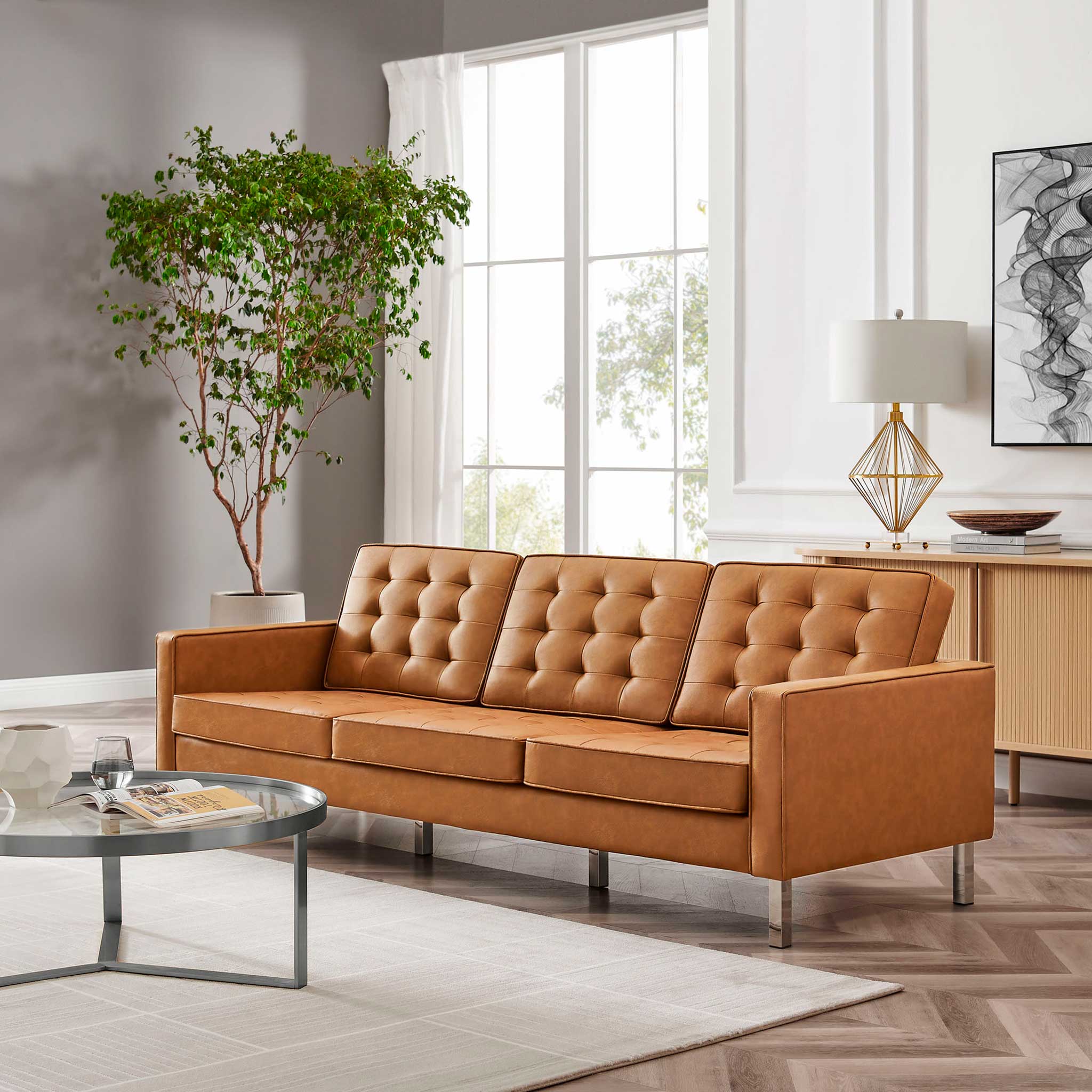 Lyte Leather Sofa Silver/Tan - Image 8