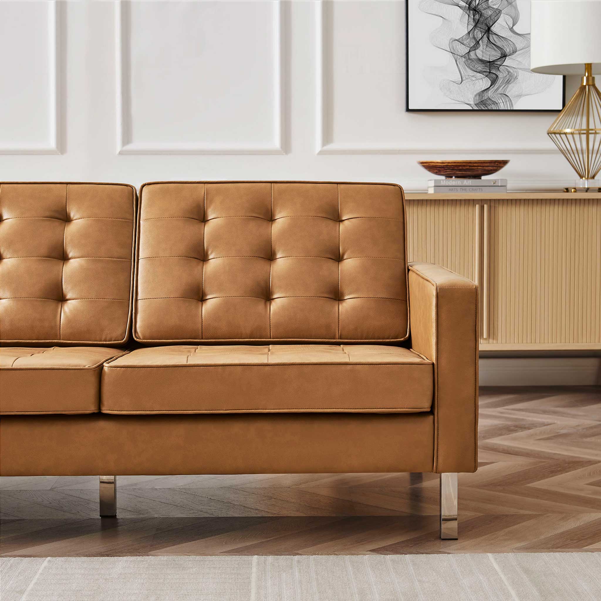 Lyte Leather Sofa Silver/Tan - Image 9