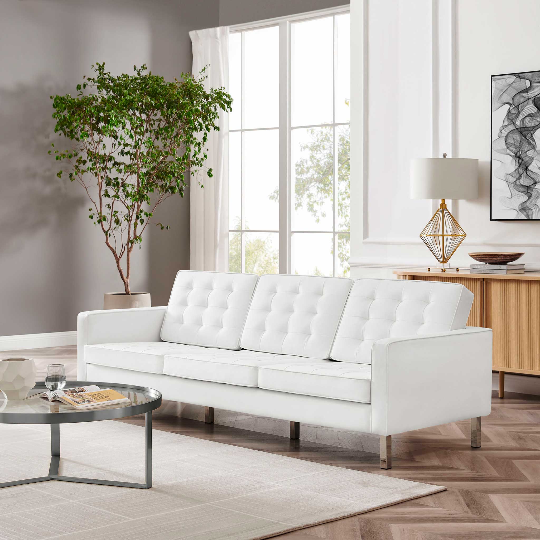 Lyte Leather Sofa Silver/White - Image 8