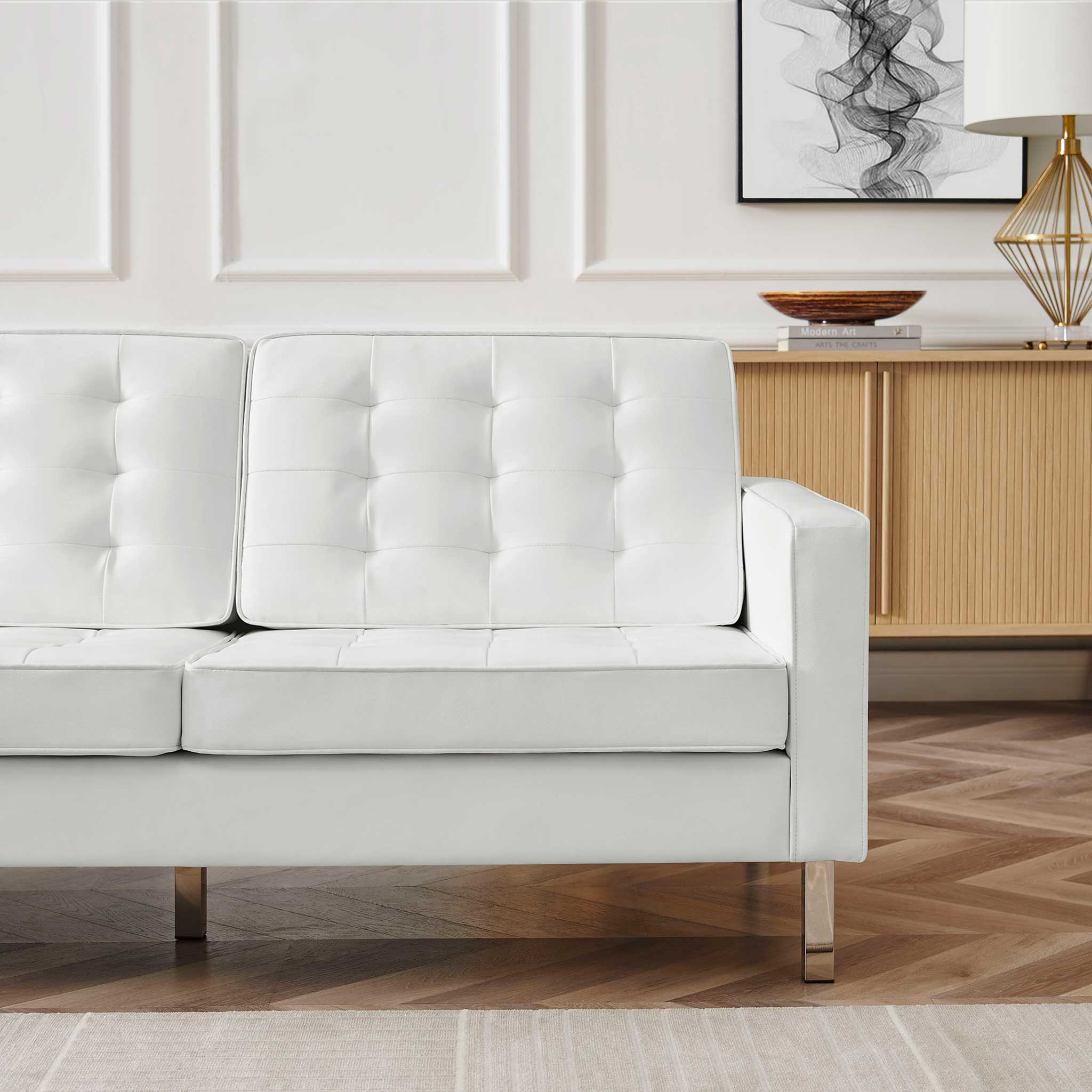 Lyte Leather Sofa Silver/White - Image 9