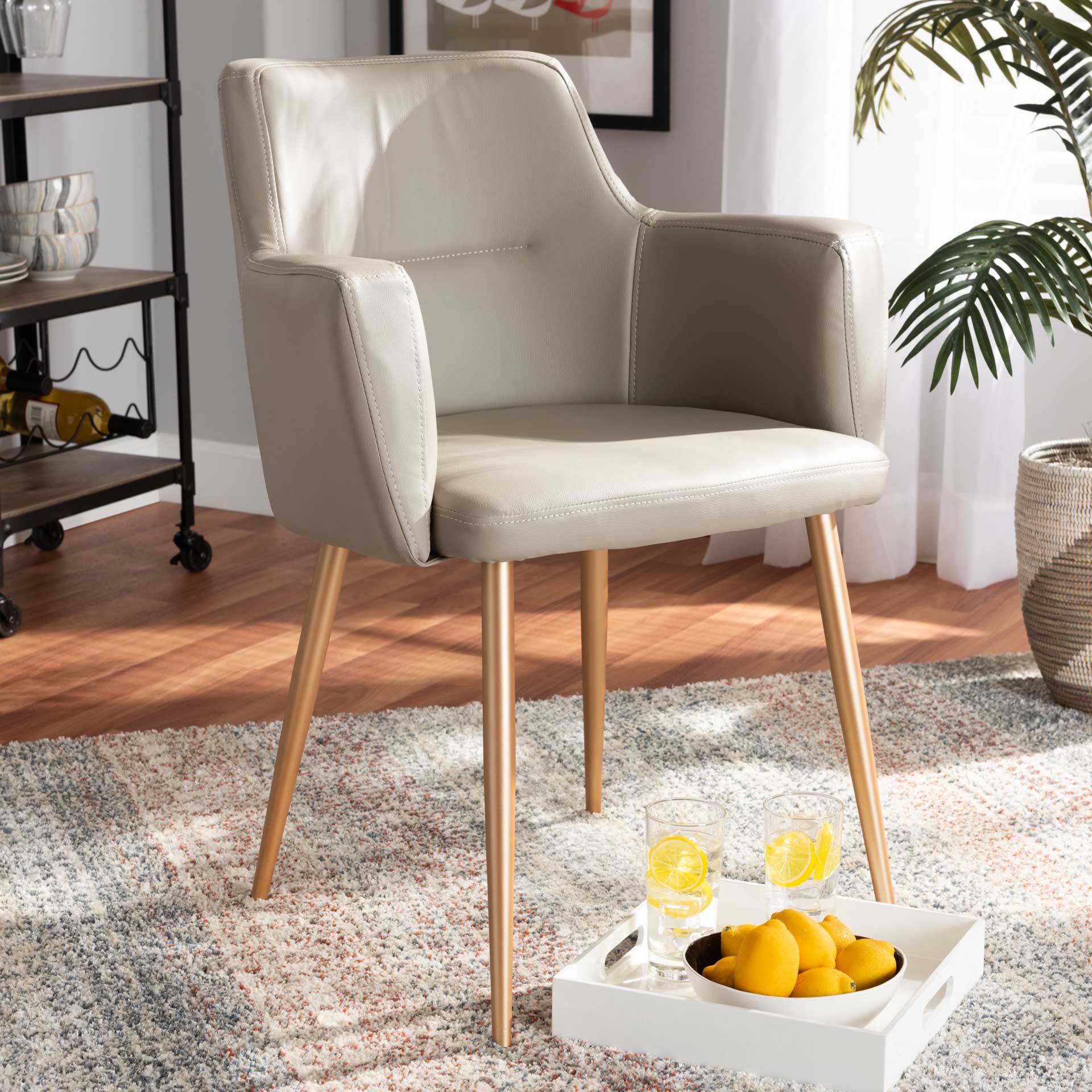 Macari Faux Leather Upholstered Dining Chair Beige/Gold - Image 9