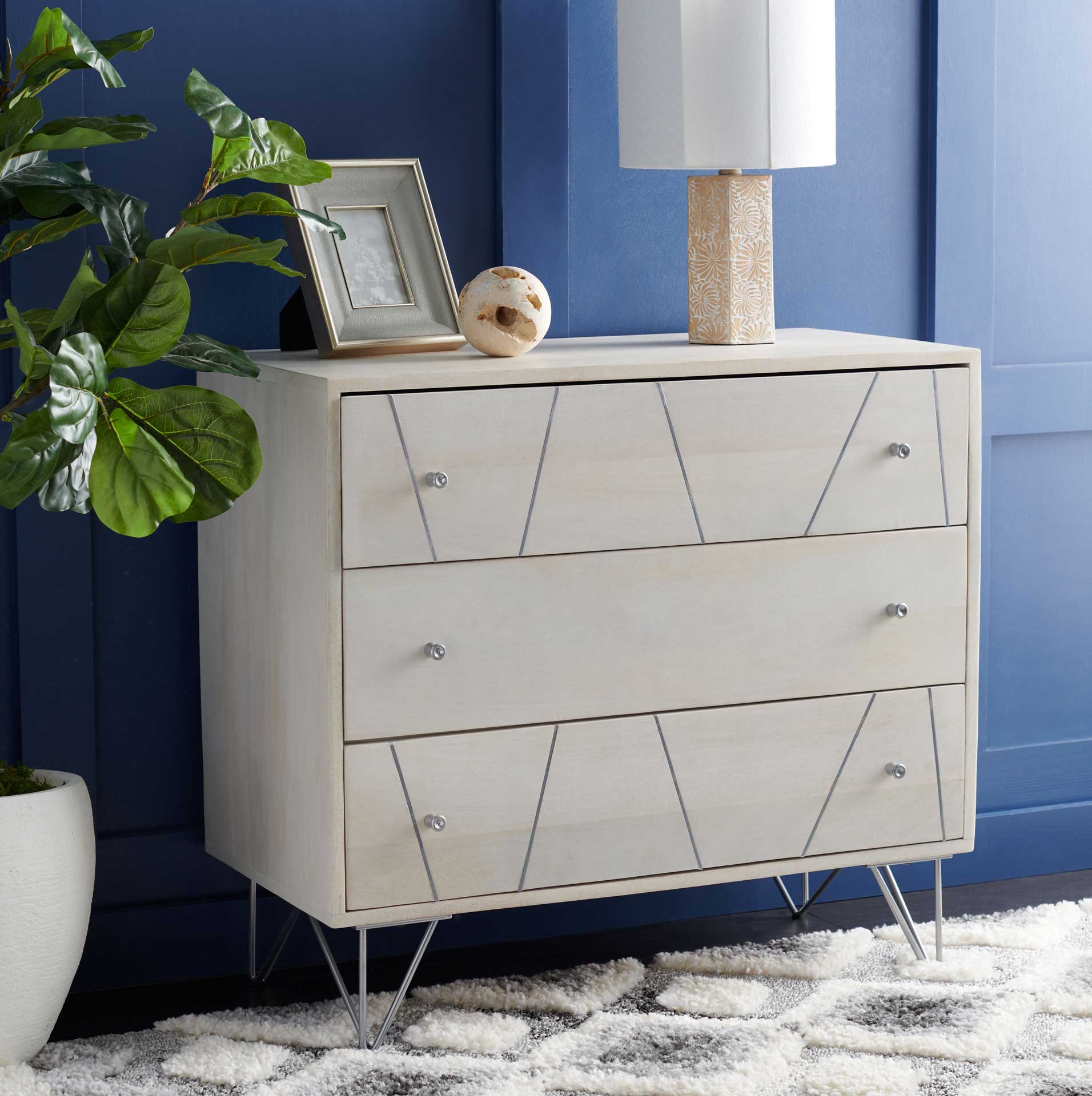 Macey 3 Drawer Chest White Wash/Silver - Image 6