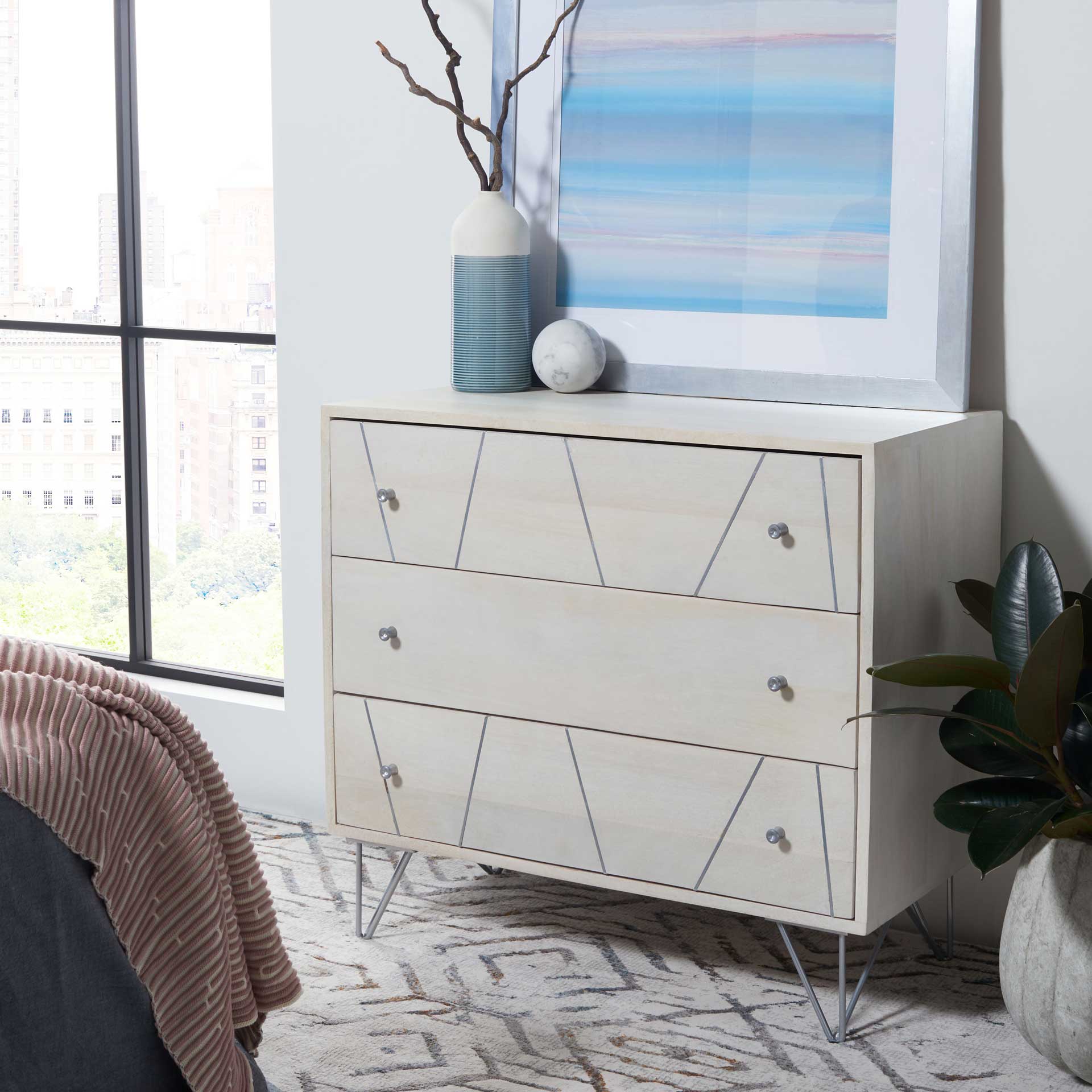 Macey 3 Drawer Chest White Wash/Silver - Image 7