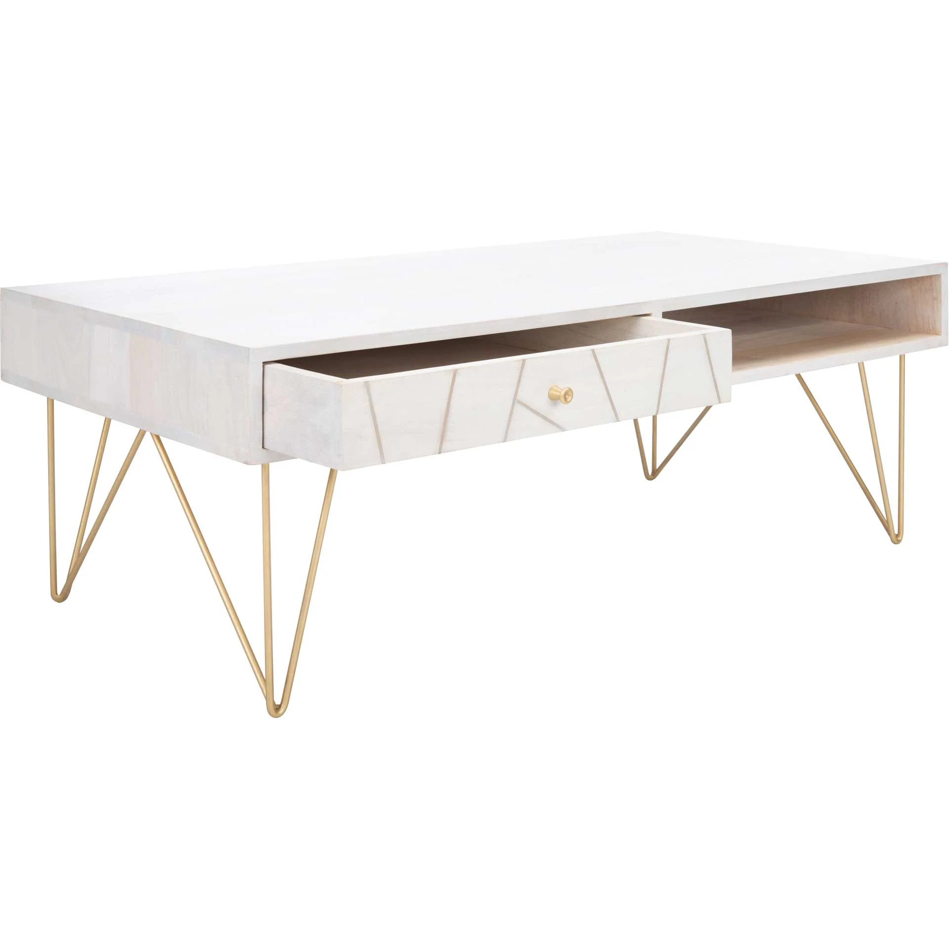Macey Coffee Table White Wash/Brass - Image 2