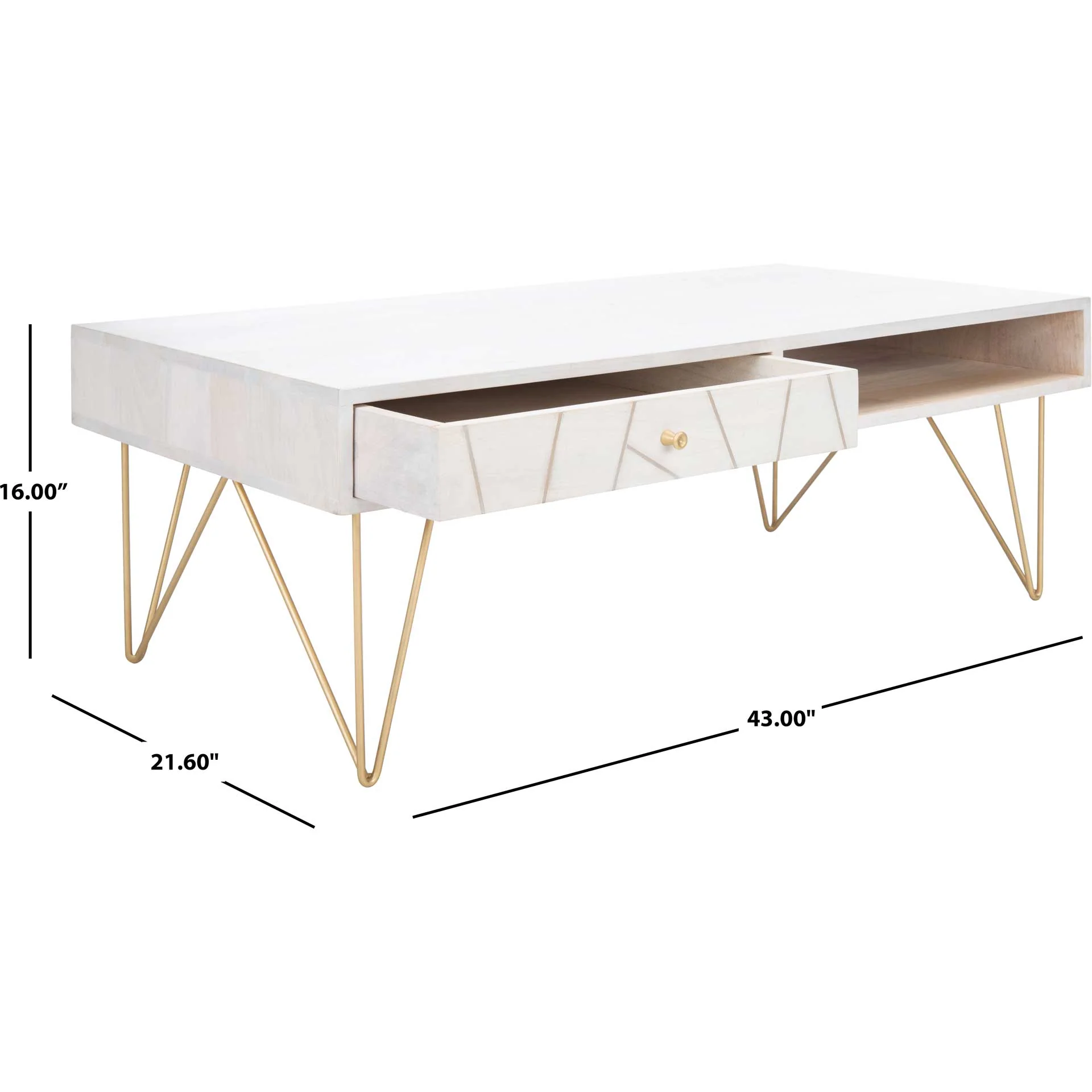Macey Coffee Table White Wash/Brass - Image 7