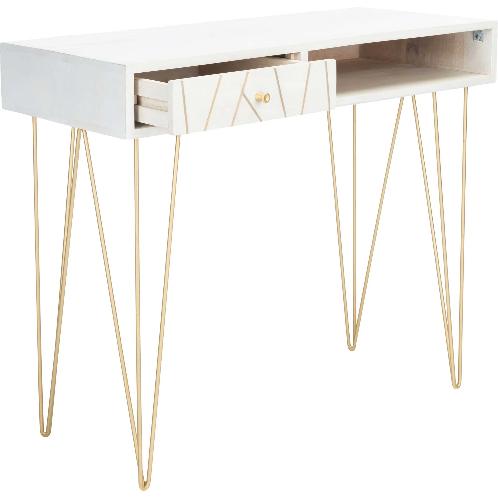 Macey Desk White Wash/Brass - Image 2