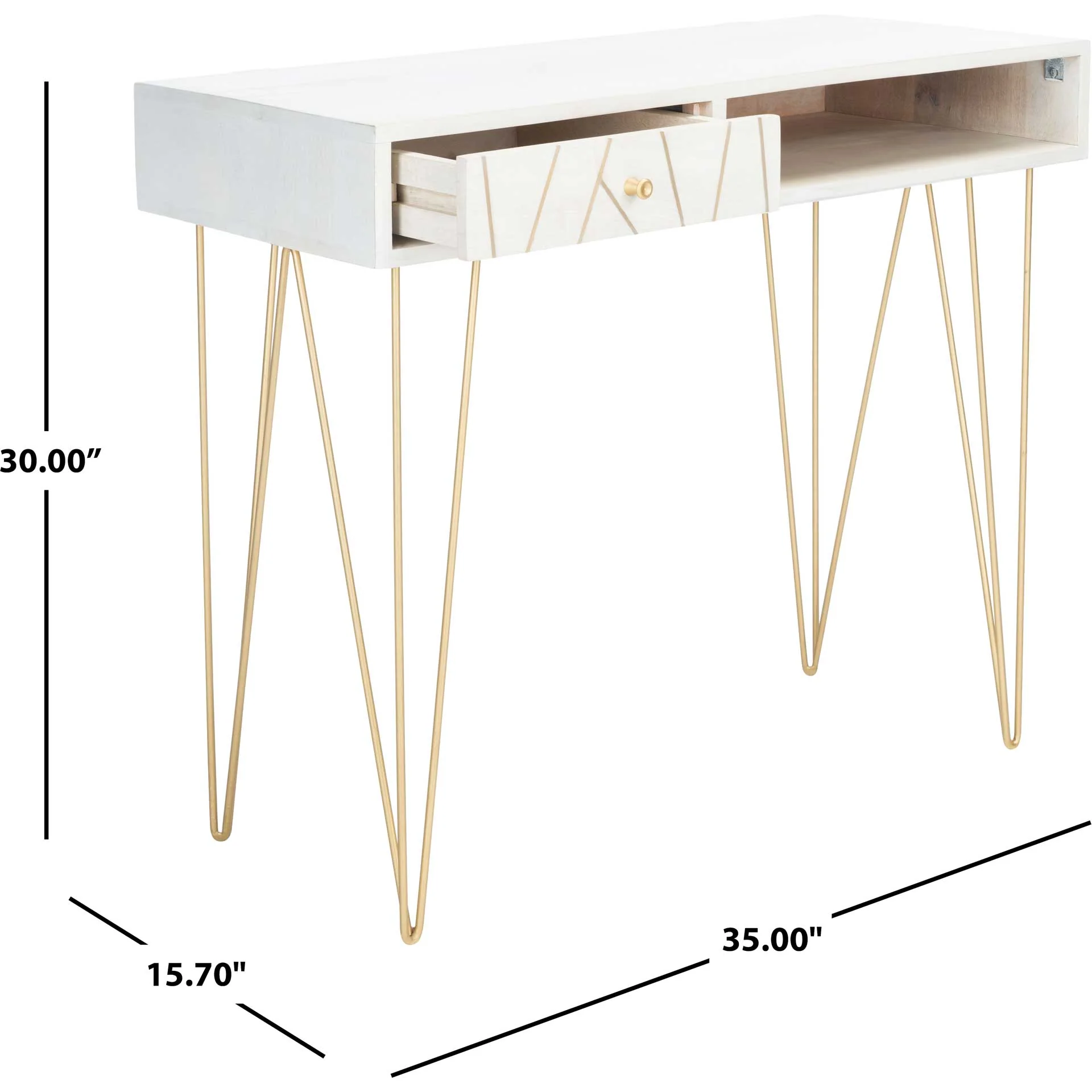 Macey Desk White Wash/Brass - Image 7
