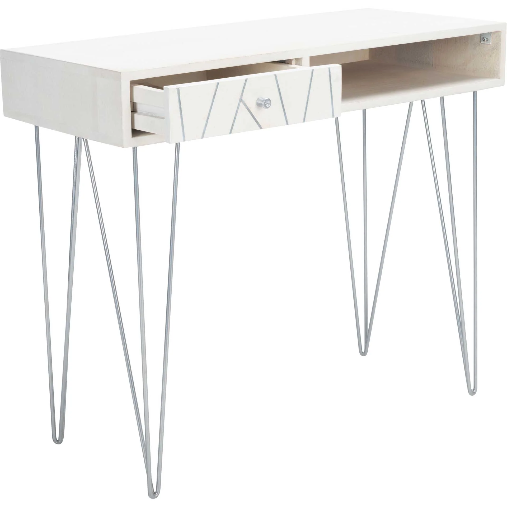 Macey Desk White Wash/Silver - Image 2
