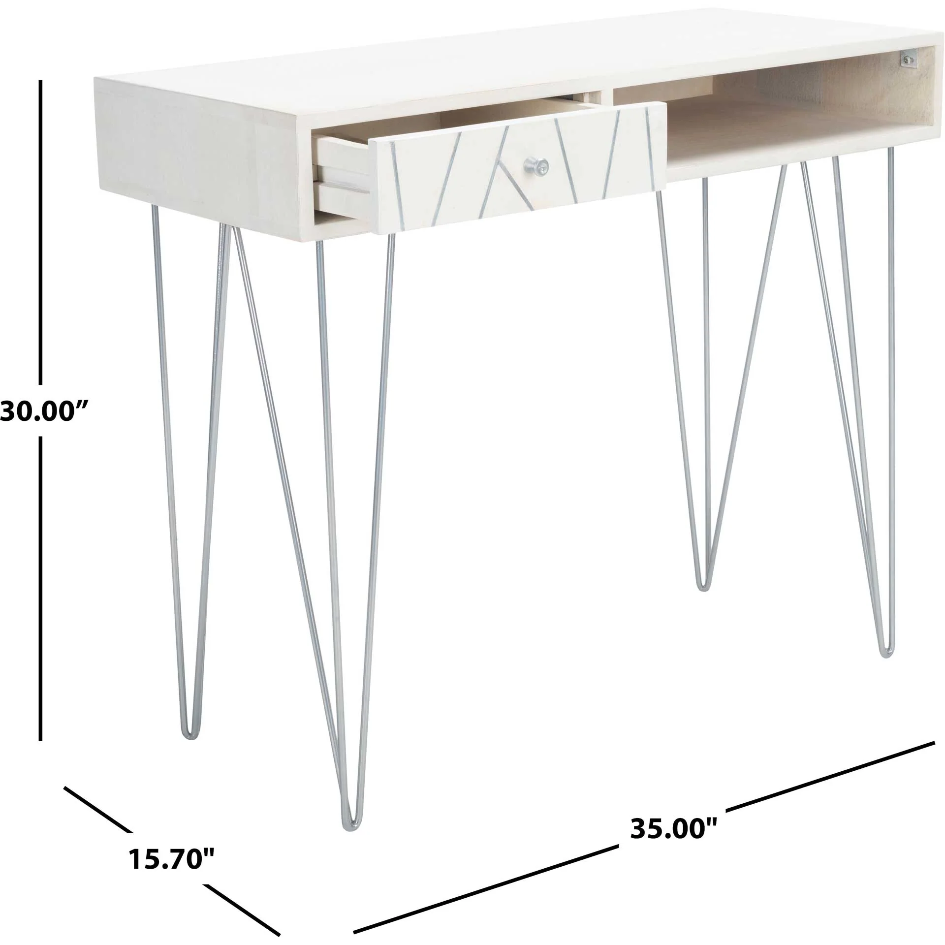 Macey Desk White Wash/Silver - Image 7