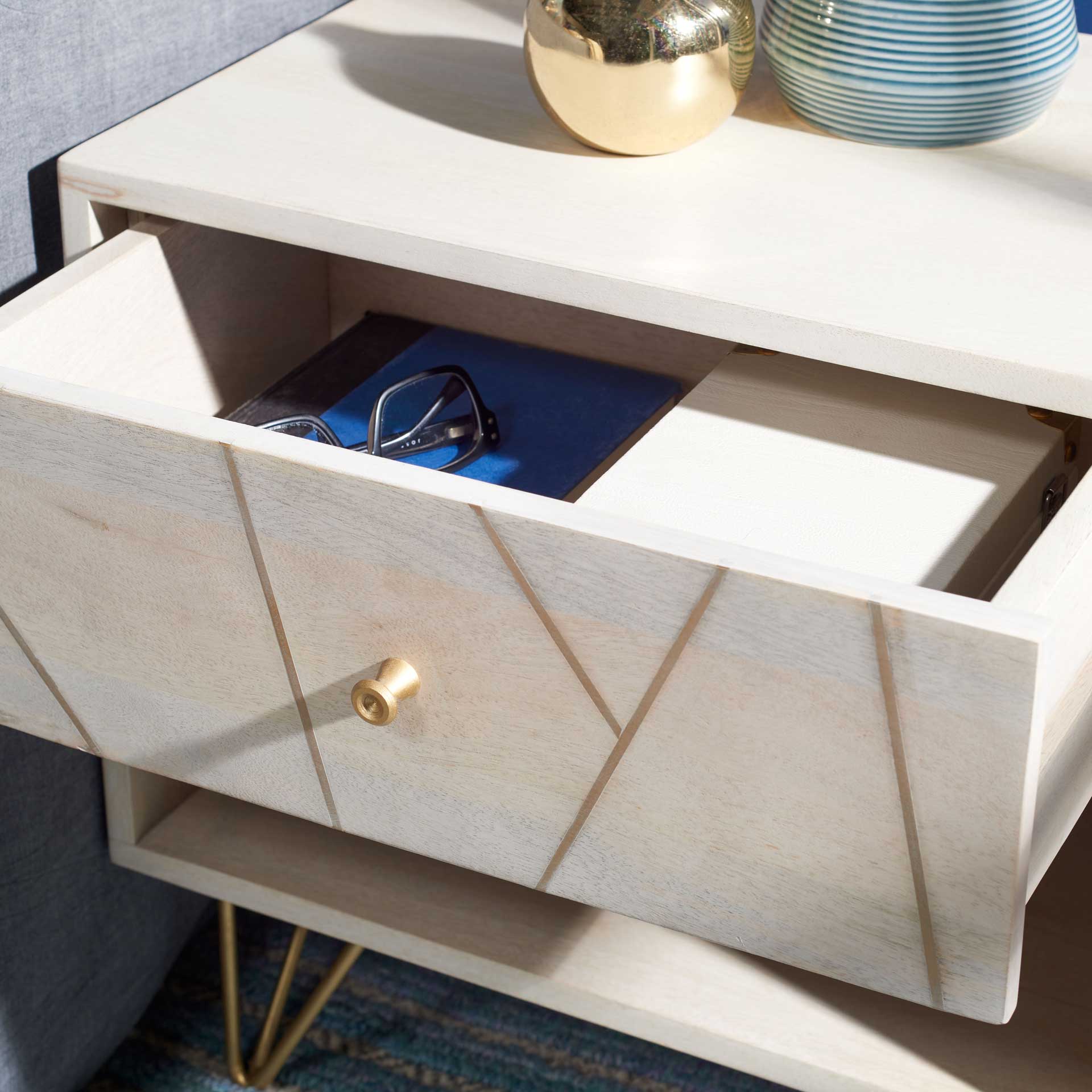 Macey Nightstand White Wash/Brass - Image 7