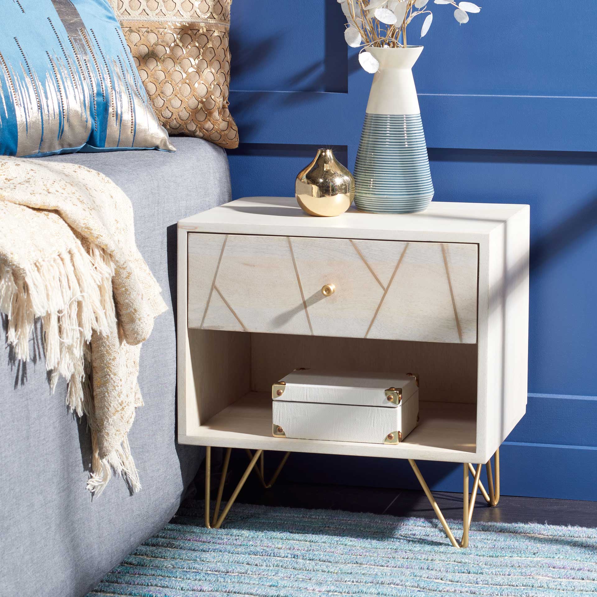 Macey Nightstand White Wash/Brass - Image 8