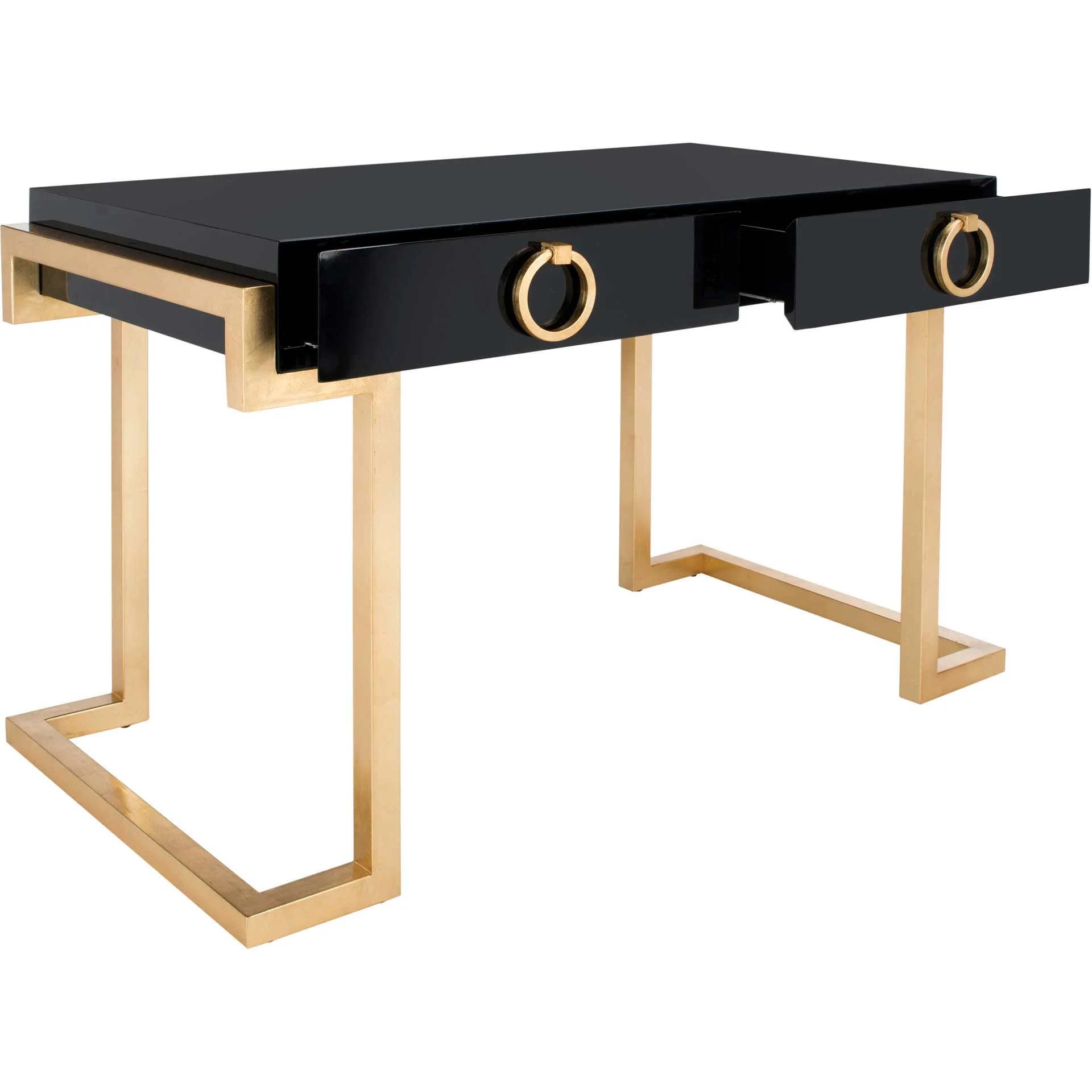 Maddison 2-Drawer Lacquer Desk Black/Gold - Image 2