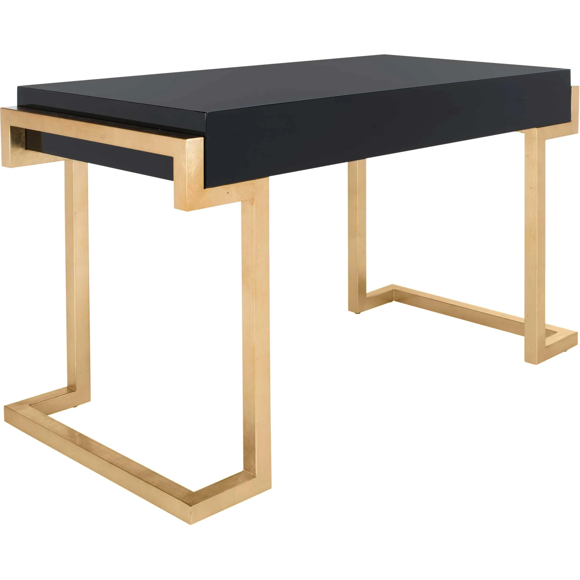 Maddison 2-Drawer Lacquer Desk Black/Gold - Image 5
